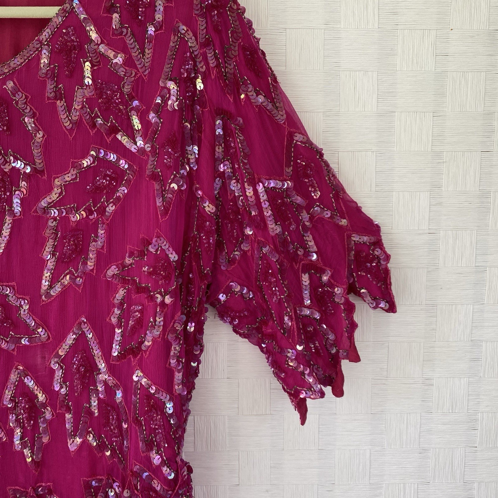 Royal Feelings Audrey Jones Skirt Set Women M Magenta Silk Sequin Beaded Vintage