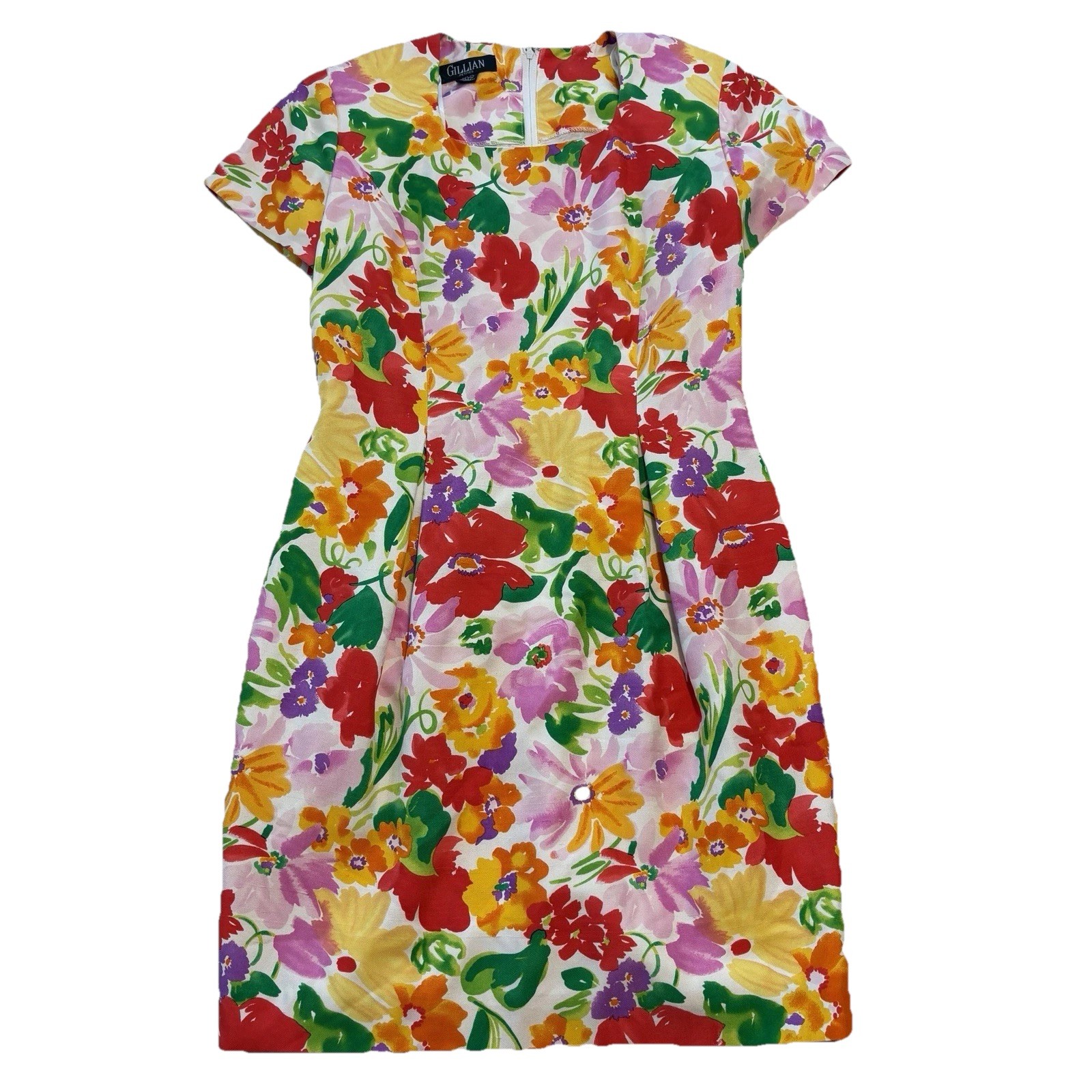 Vintage GILLIAN 100% Silk Dress Women’s 10P White Floral Colorful Sheath Korea