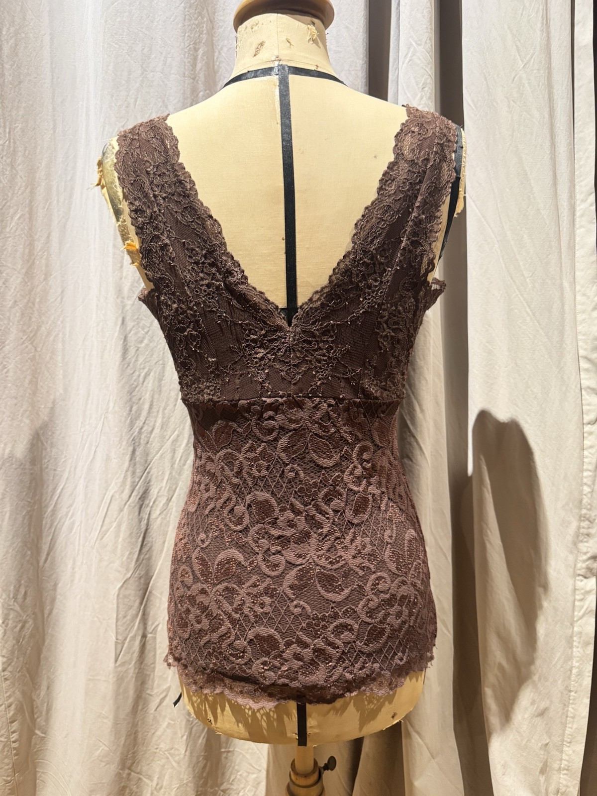 Ann Ferriday VTG Stock Seamed Bodice Lace Cami M