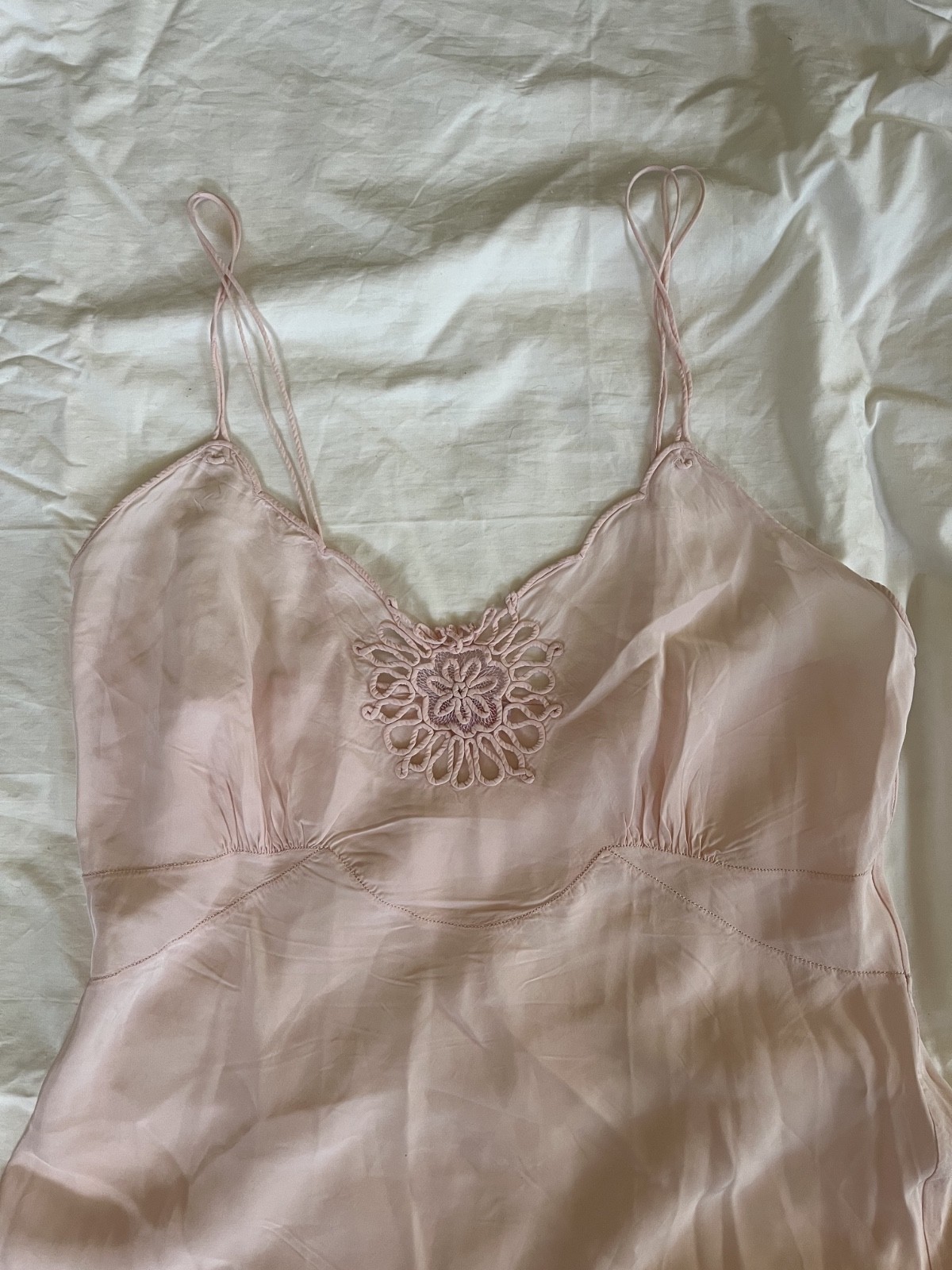 1930s 1940s Vintage Yolande Handmade 36, Bias Cut, Negligee Nightgown Slip Dress