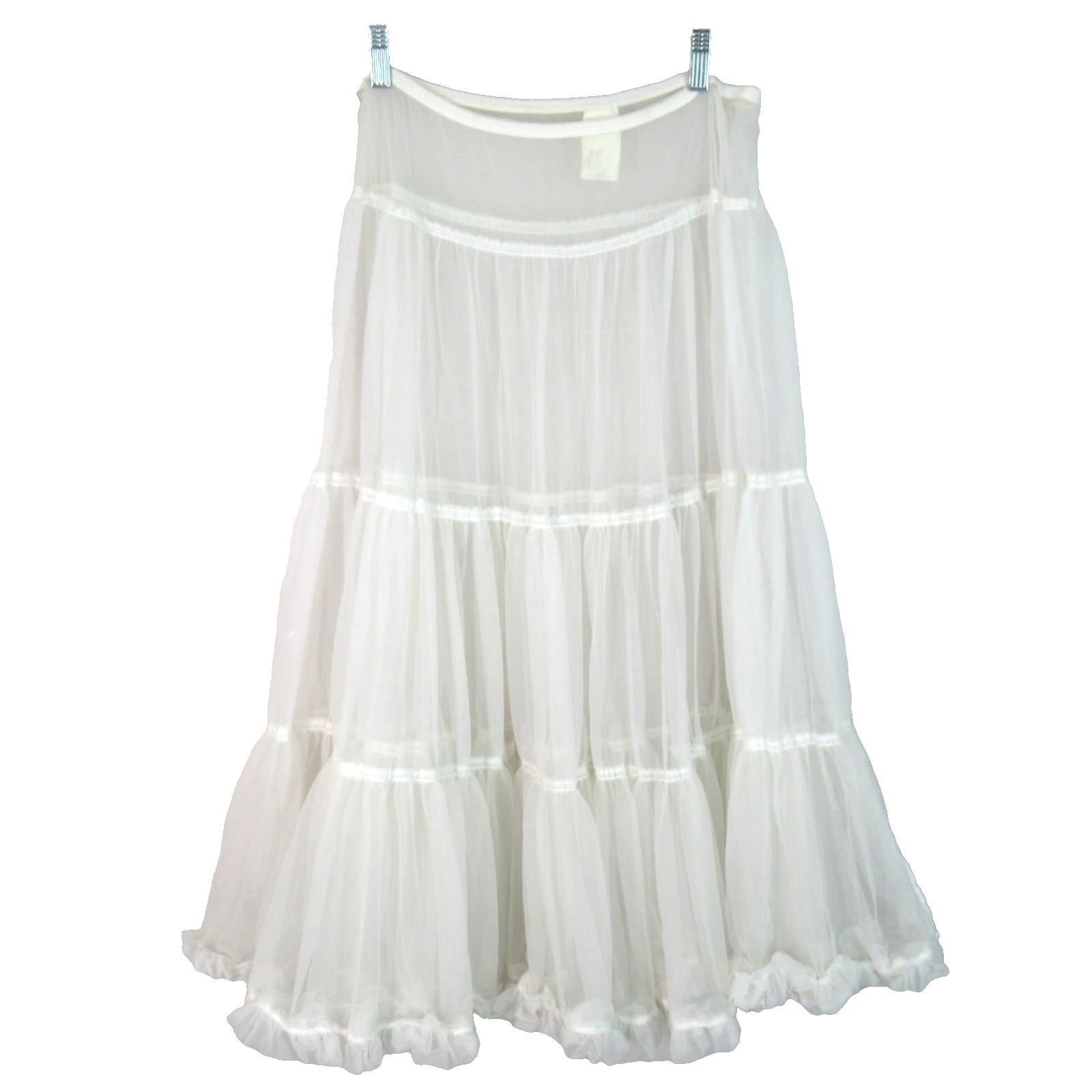 Vtg Fantasia Tiered Petticoat Undergarment L White Fluffy Ruffle Chiffon Midi