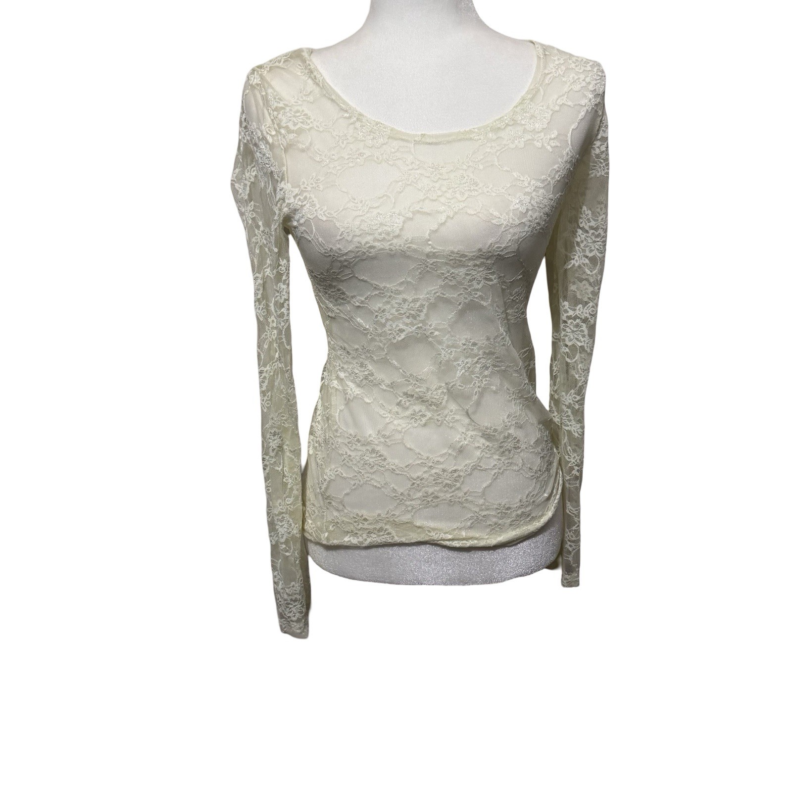 Vintage Y2K Panhandle Slim Lace Stretch Top size Large Grunge goth rodeo White