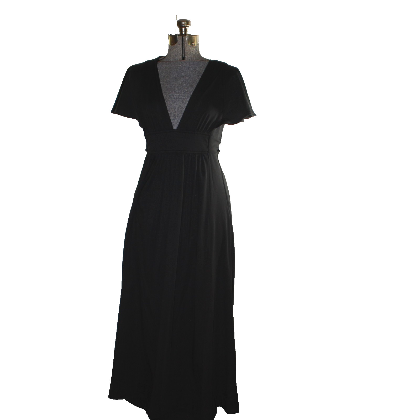 Jody T California VTG 70s Black PLUNGE NECKLINE Cleavage Sexy Disco Maxi Dress L