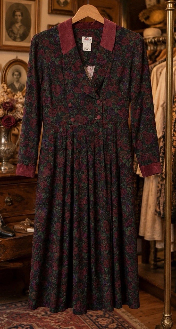 Vintage Lanz Originals 80s Floral Prairie Midi Dress Size 16 Cottagecore