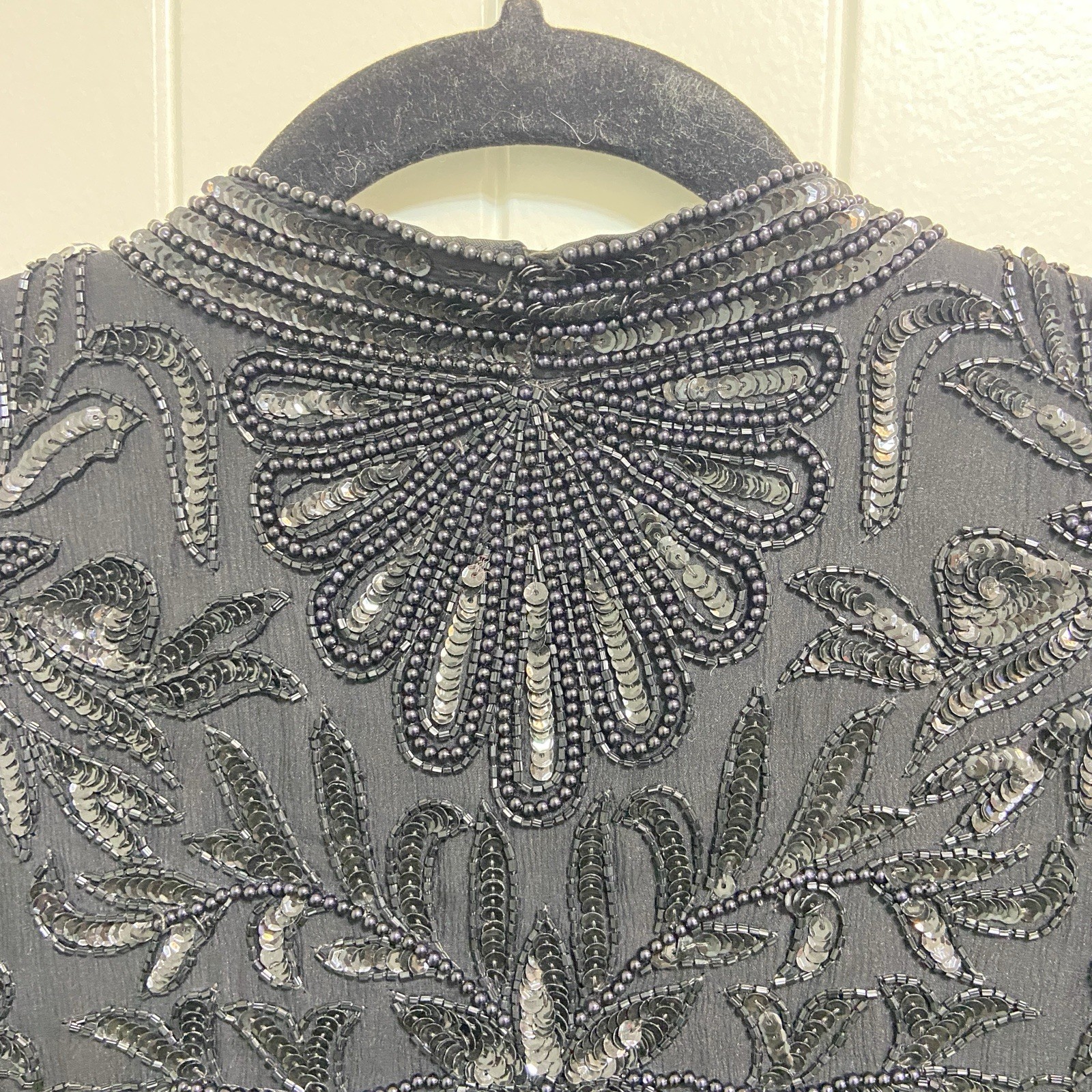 Vtg SCALA Pure Silk Evening Jacket Beaded/Sequin Women’s Size M Black LS India