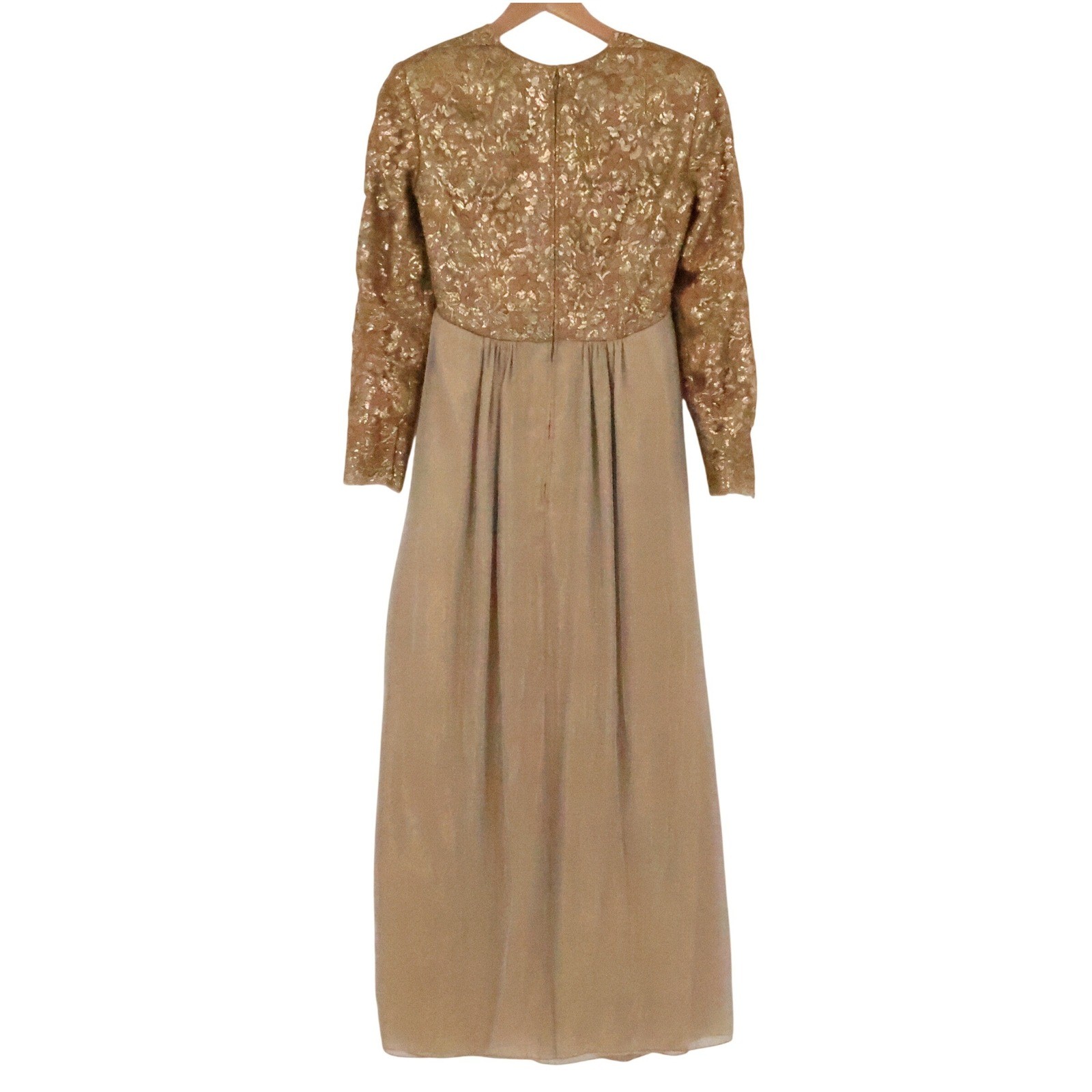 Vintage 70s Gold Lace Empire Waist Maxi Dress Size 4 Regency Romantic Formal