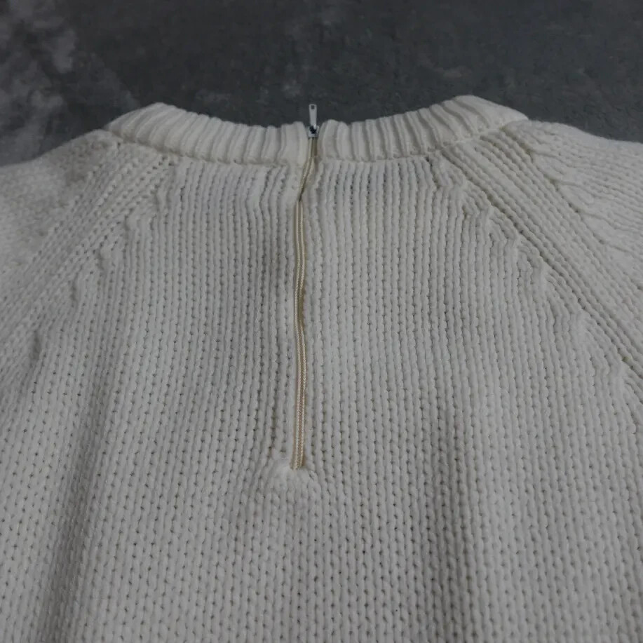 Vintage 1970s Full Fashion Pullover Sweater Womens Medium Cream Knit Long Sleeve