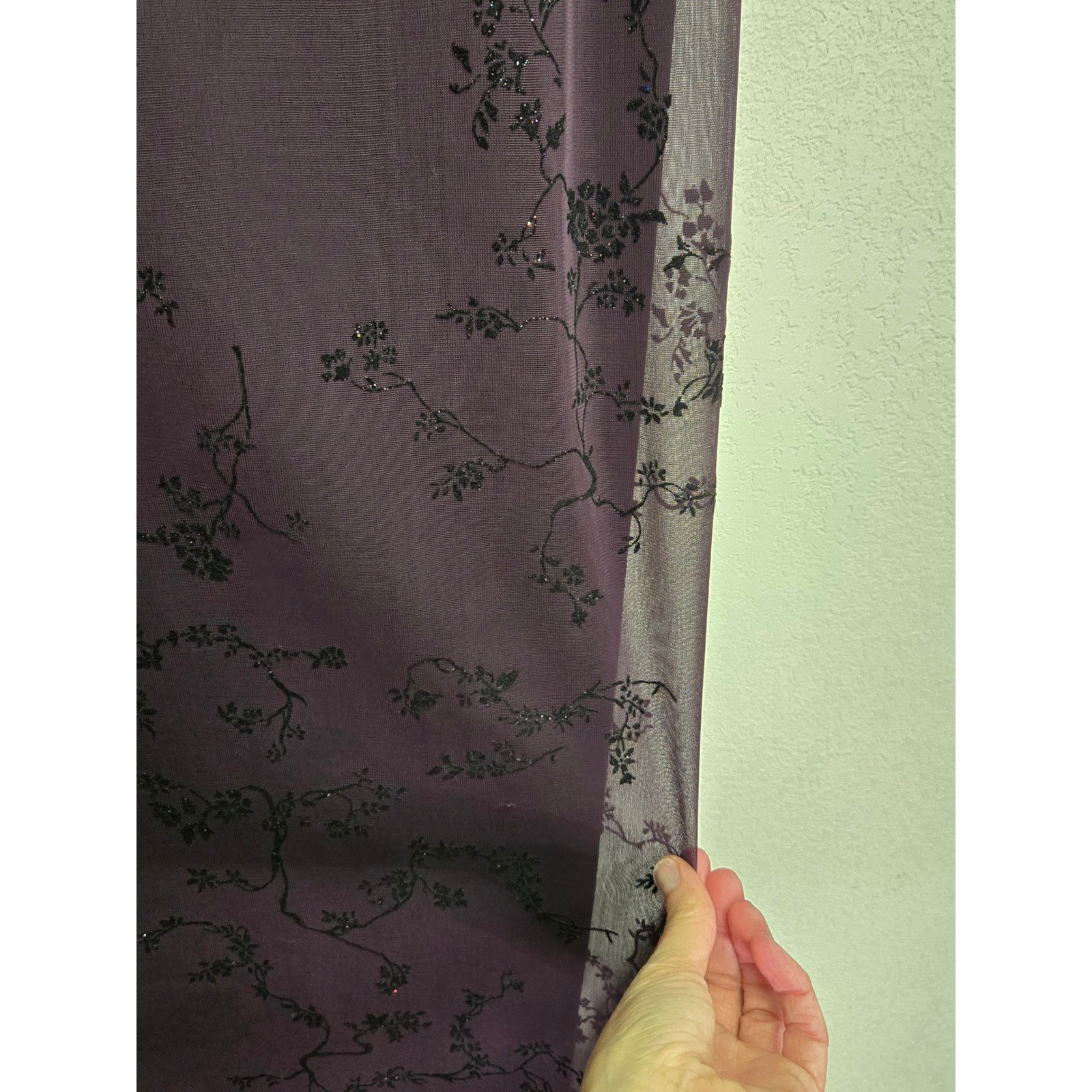 Vintage Y2K Whimsigoth Fairy Grunge Purple Glitter Mesh Cowl Neck Maxi Dress