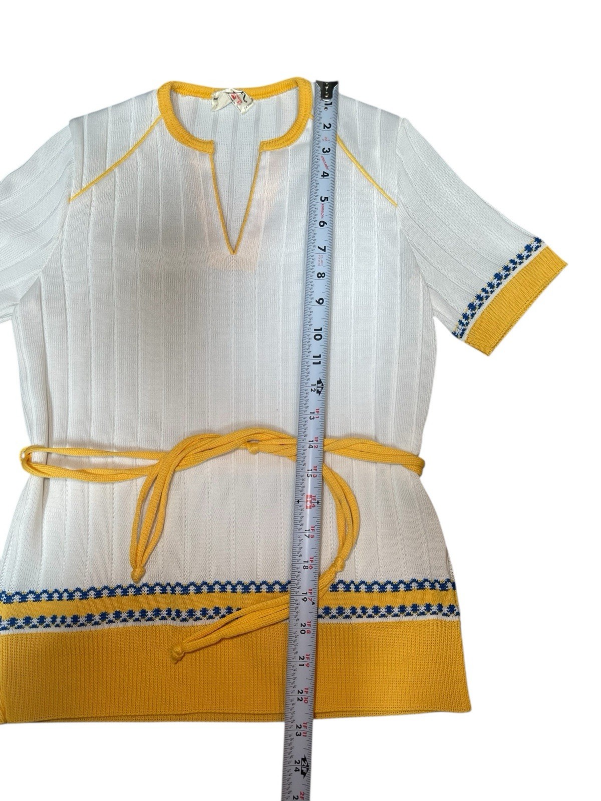 Vintage 1970s Shirt Ribbed Knit Tunic with Belt Women’s Small Canada Made Yellow