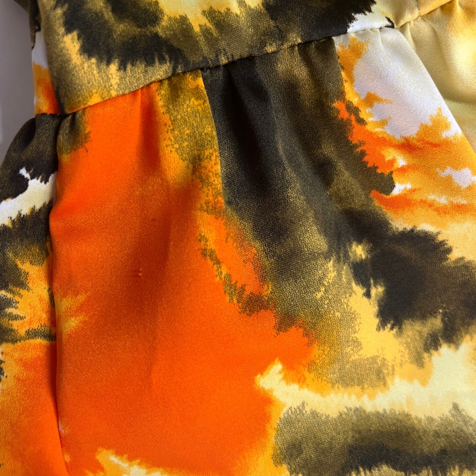 Vintage Hilo Hattie Maxi Dress Size 12 Orange Brown Abstract Floral 70