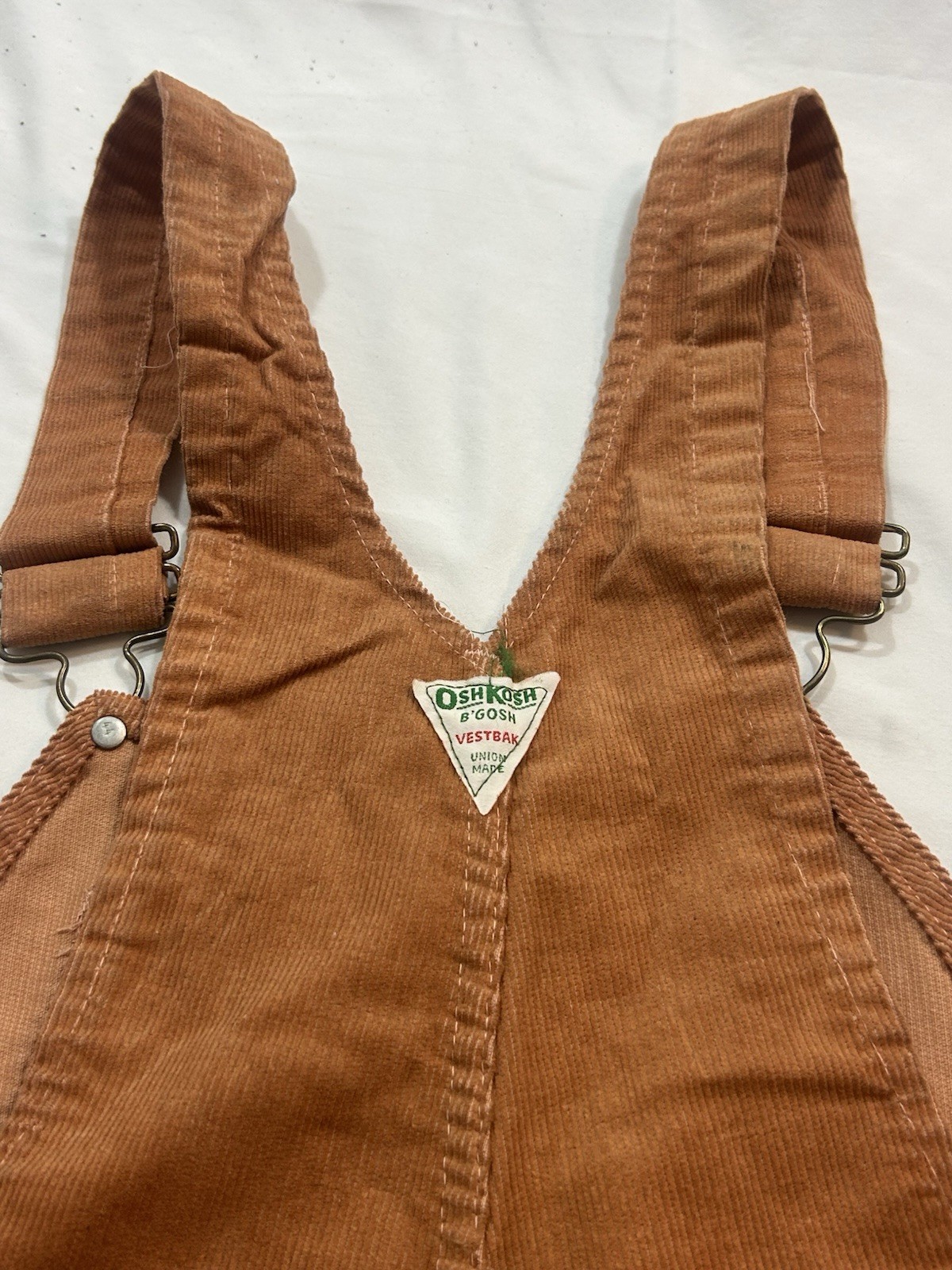1970s Oshkosh Bgosh Vintage Corduroy Flared Vestbak Overalls 32×34 Rare USA