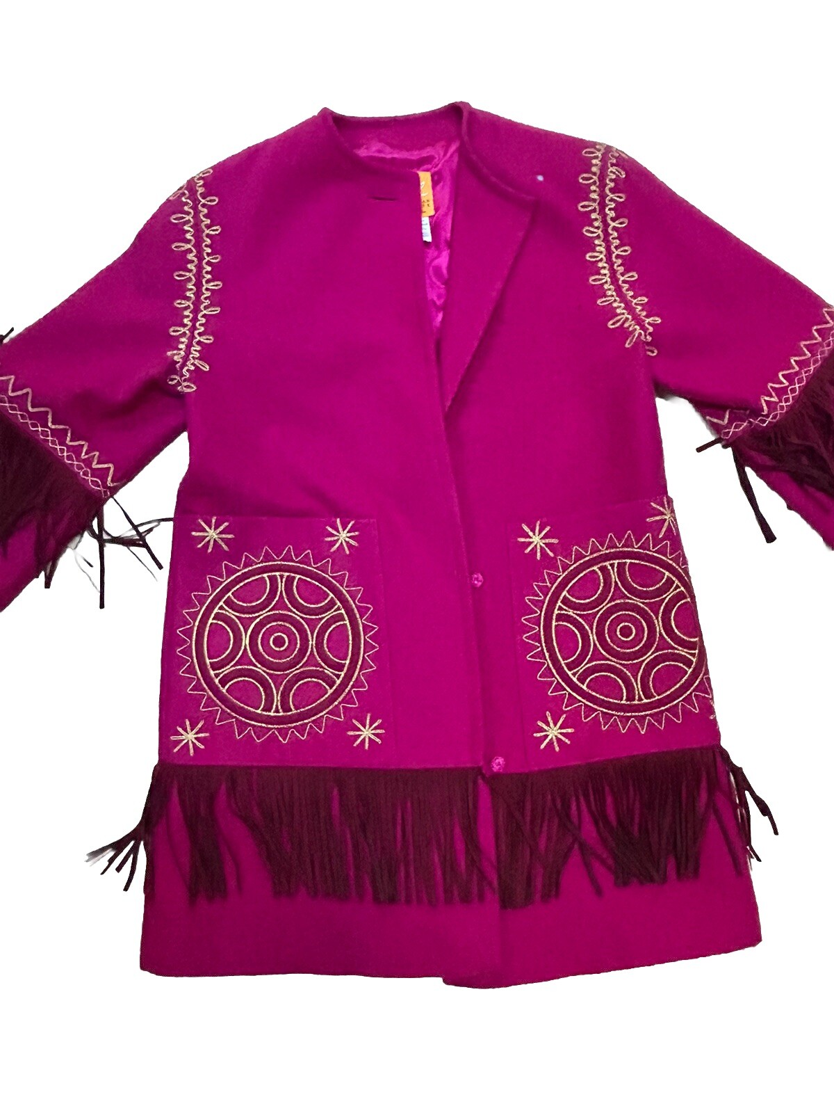 Vintage Christian Lacroix Pret-A-Porter Pink Suede Fringe Cashmere Wool Coat Sm
