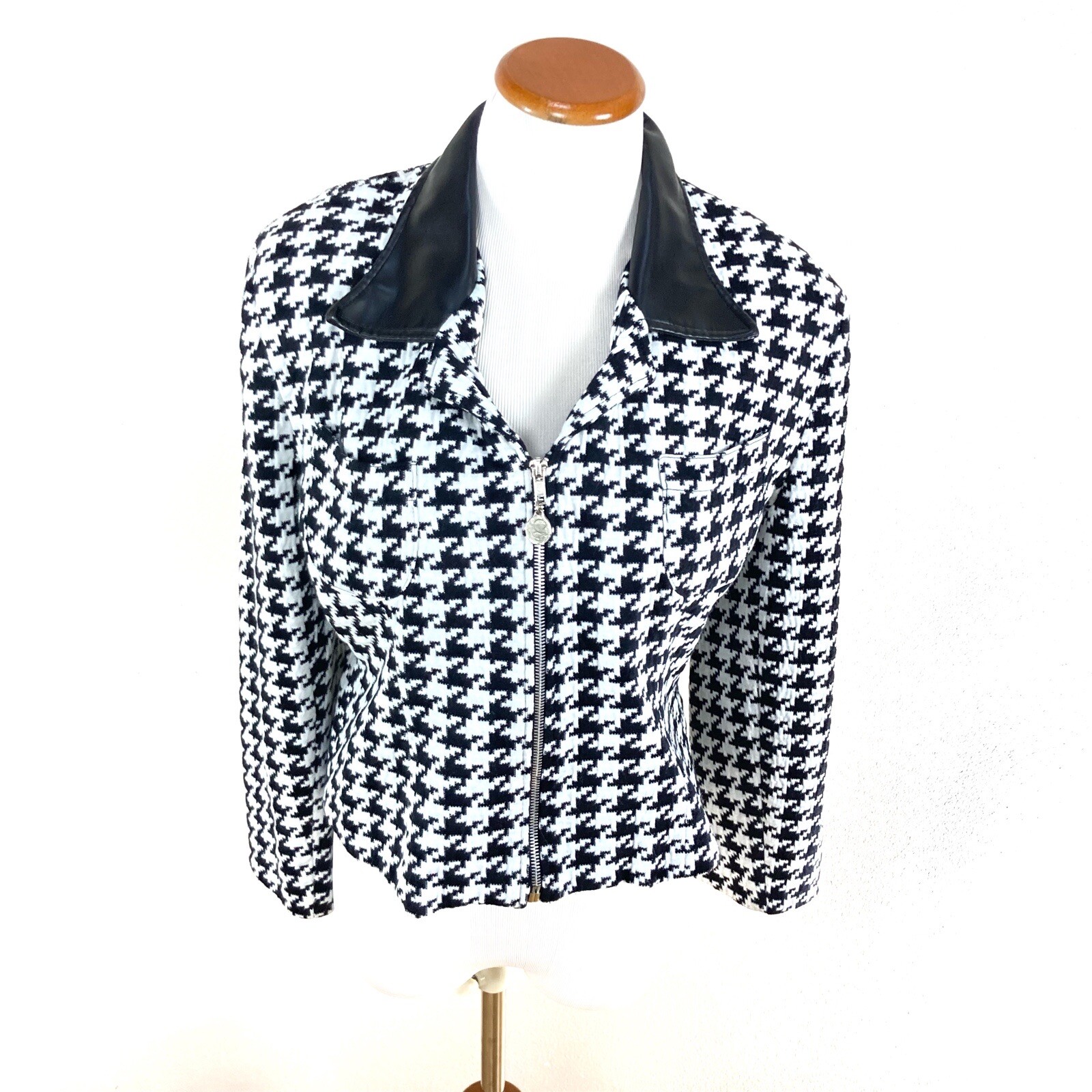 Todd Oldham Times Seven VTG 80s Houndstooth Jacket Black White Women’s Sz Small