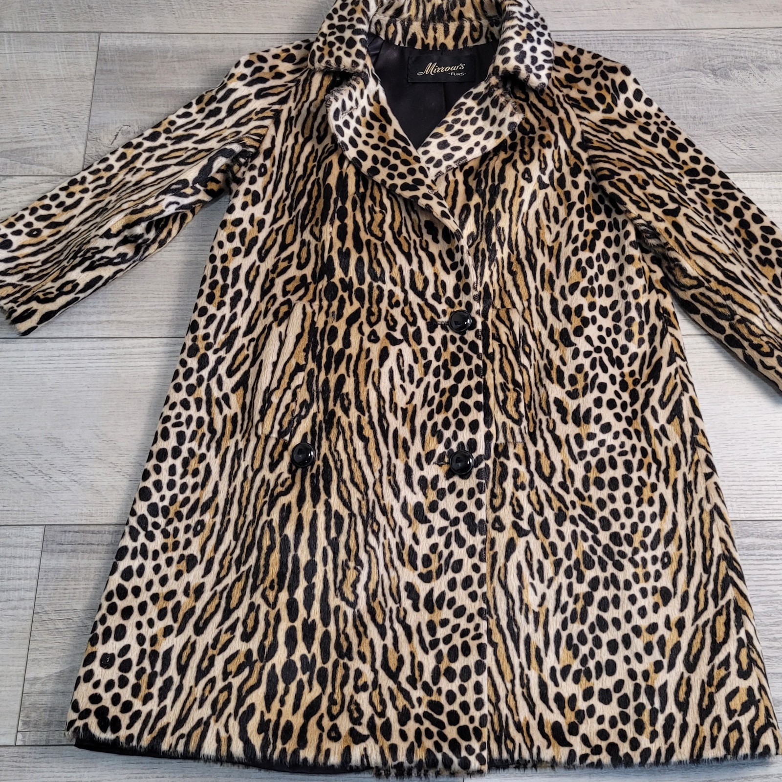 Vintage 1960s Safari Sportowne Leopard Faux Fur Coat La France Women’s Sm/Med