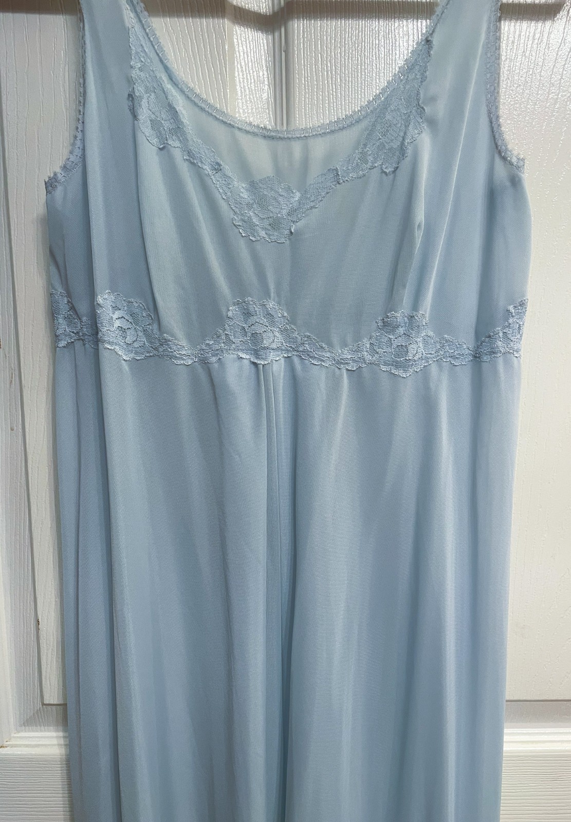 Vintage Nylon Nightgown Baby Blue Embroidery Lace Accent Size 44 Sissy