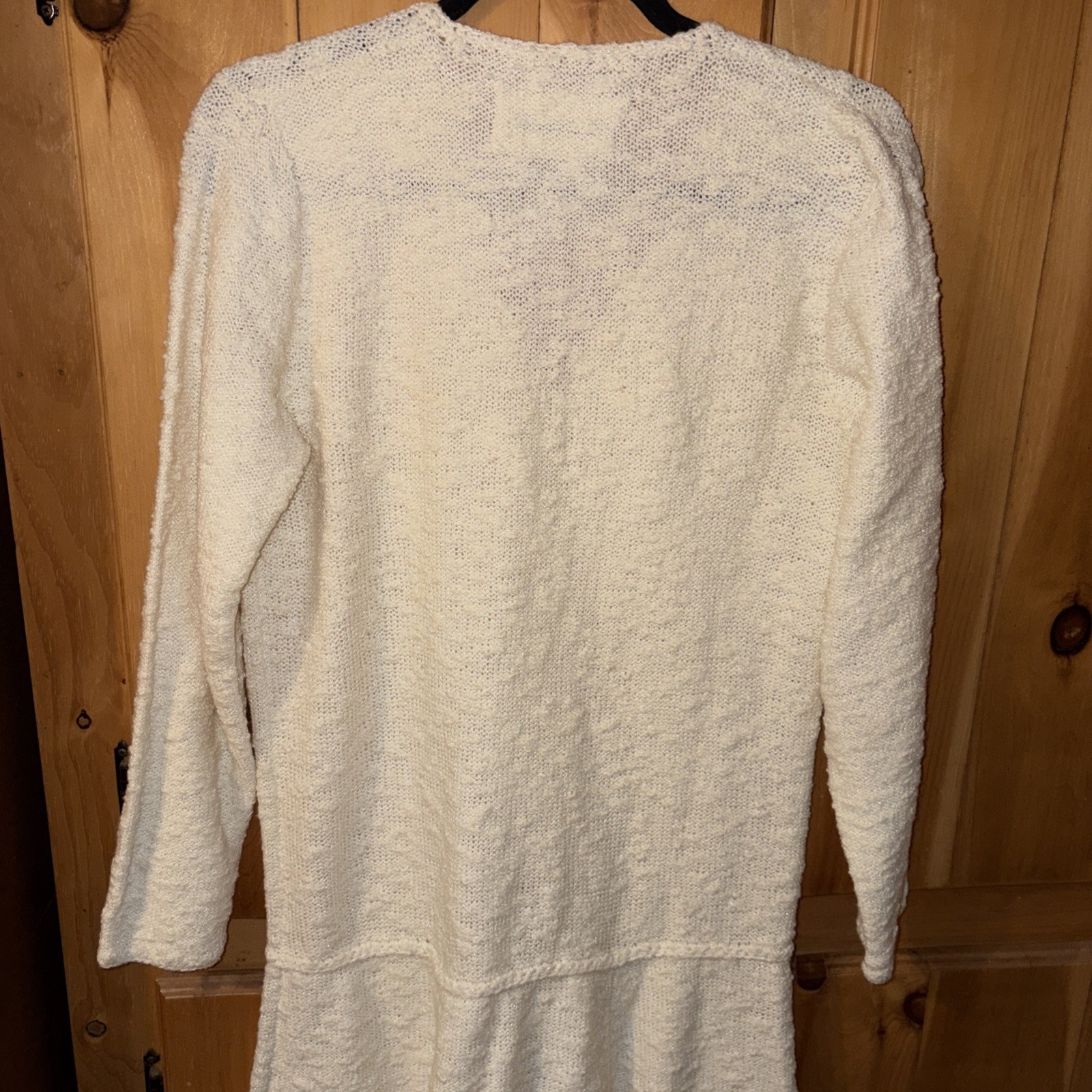 Vintage St John Knits Dress Sweater Set Size S/M 70s Creamy Beige Crocheted