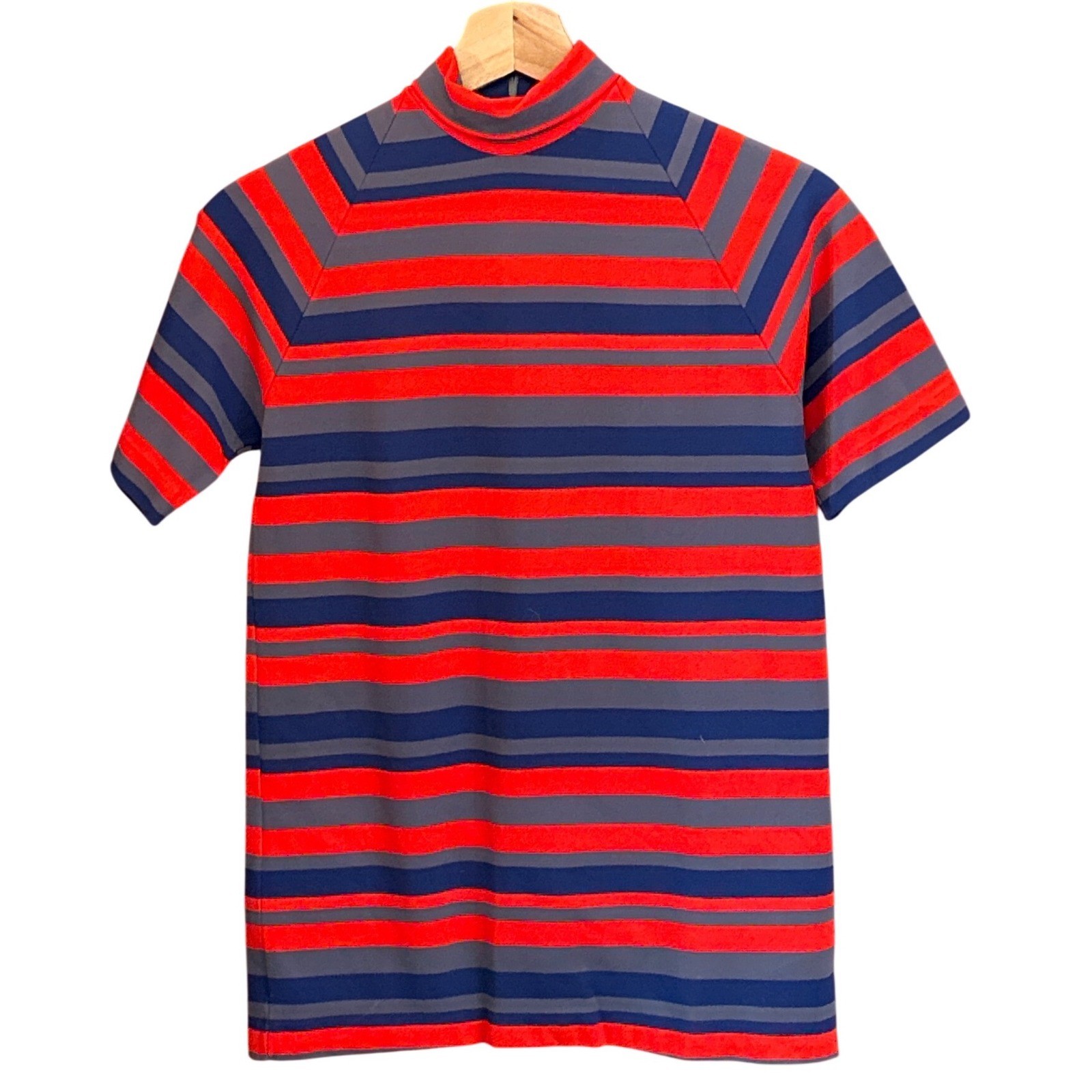 70s Unbranded Mock Neck Striped Top Retro Mod Sporty Chic