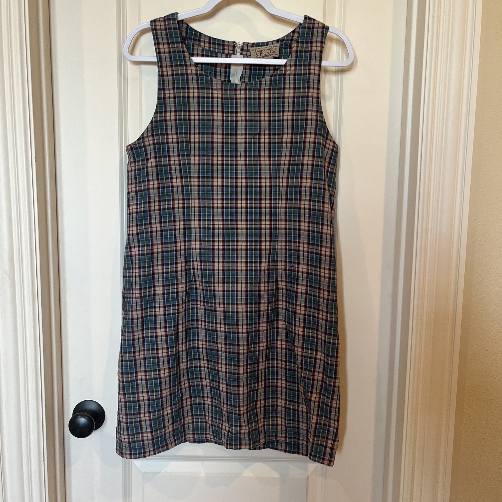 VINTAGE ABERCROMBIE FITCH PLAID JUMPER PREPPY TANK OVERALL DRESS MADE USA MEDIUM