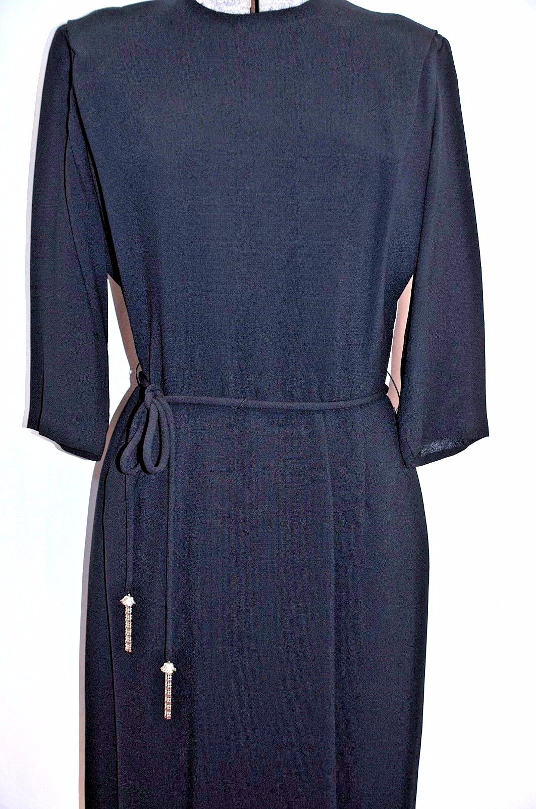 VTG 50’s 60’s Crepe Day Dress Evening Dress MED/LG Lined Metal Zipper Belt ILGWU