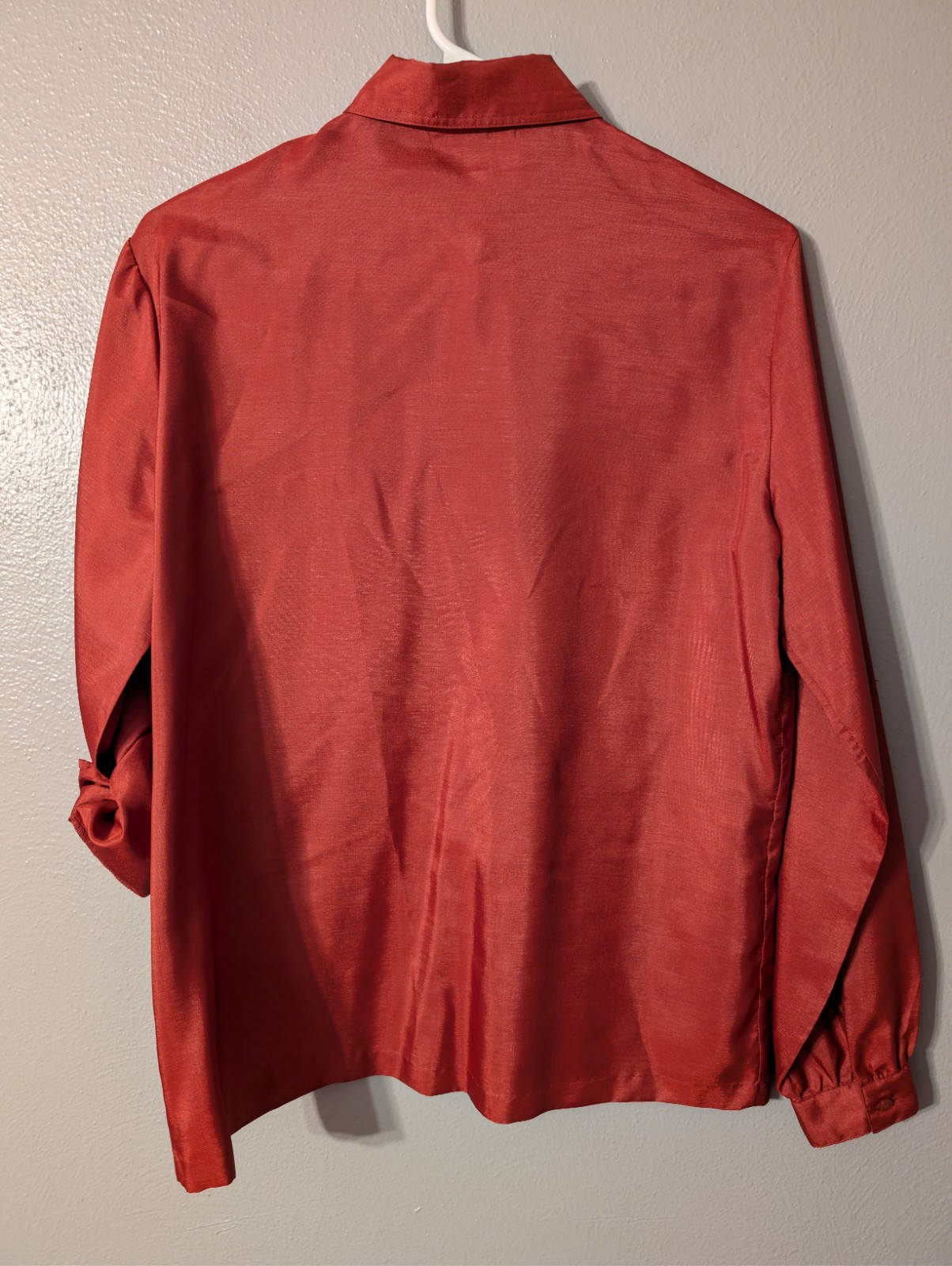 Vintage Lady Manhattan Silkhana Rust Red Blouse Shirt Size 12 80s Roll Tab