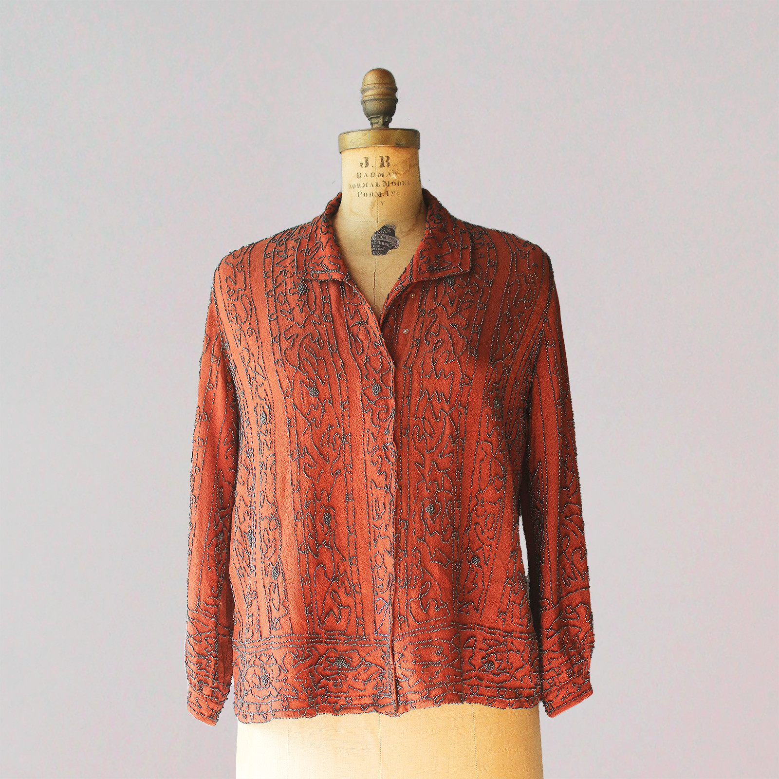 Antique 1920s Burnt Orange Heavily Beaded Blouse 20s Vintage Beaded Blouse