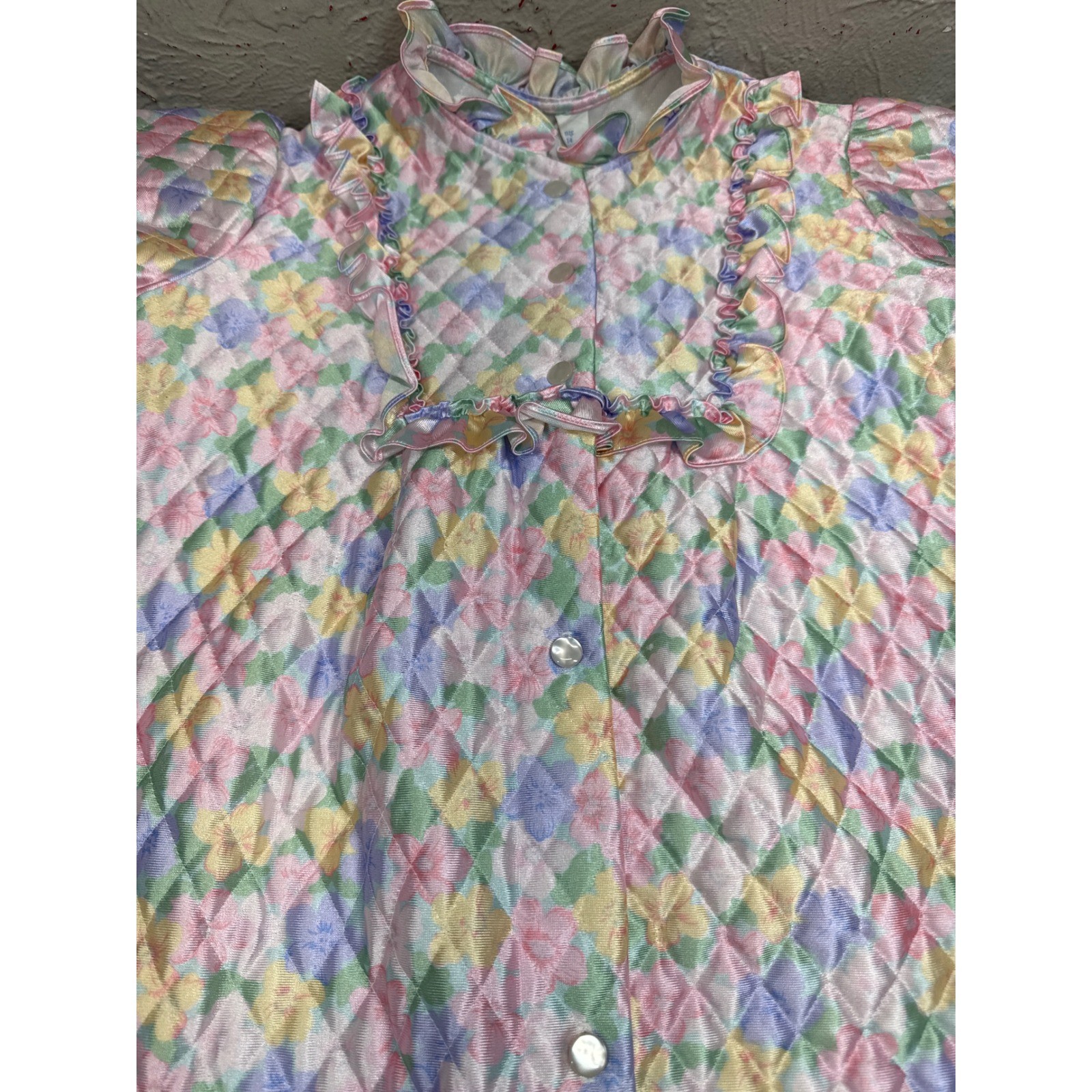 Vintage Her Majesty JC Penney Quilted Floral Robe Pink Blue Sz 14 307-3806