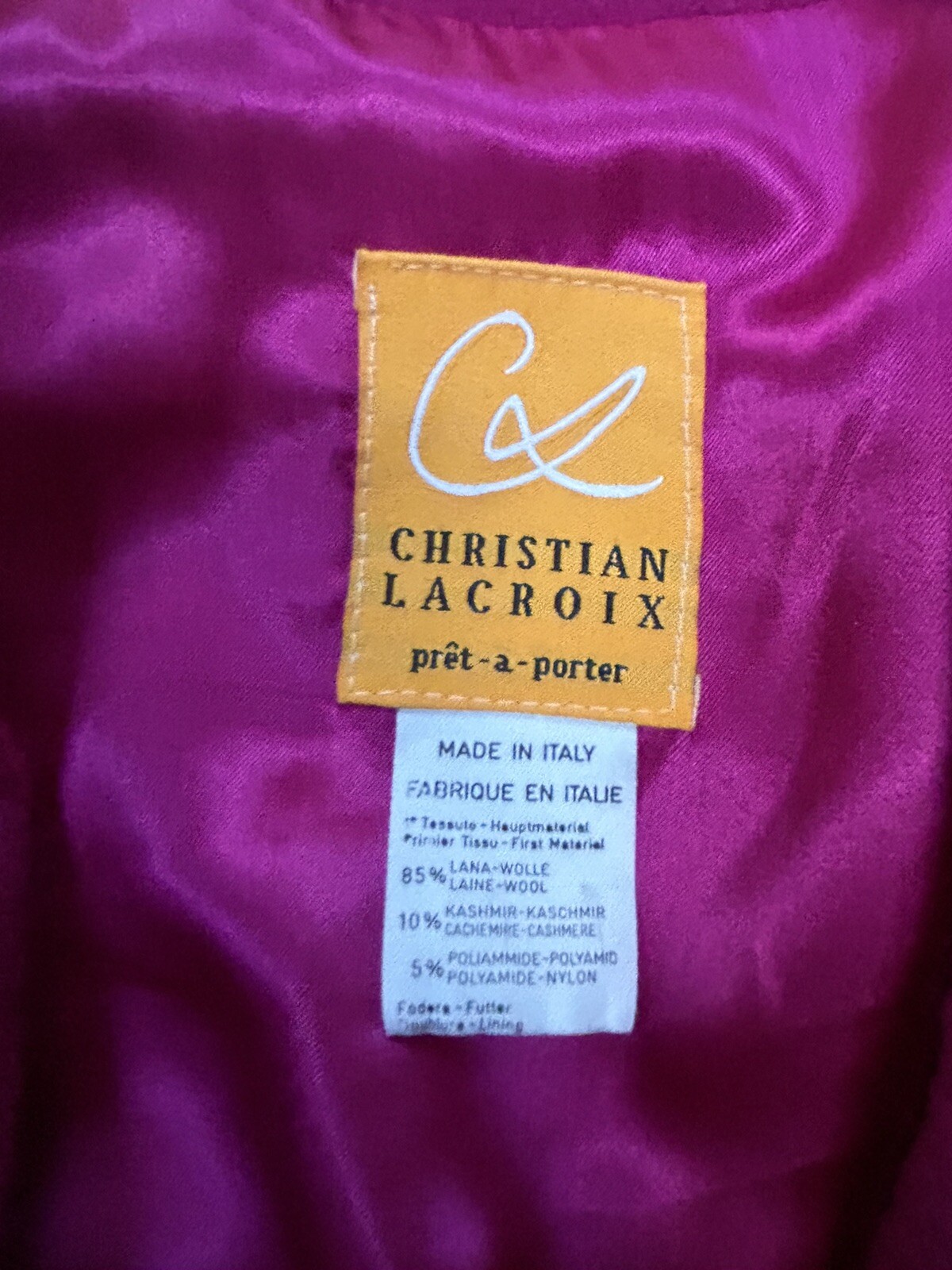 Vintage Christian Lacroix Pret-A-Porter Pink Suede Fringe Cashmere Wool Coat Sm
