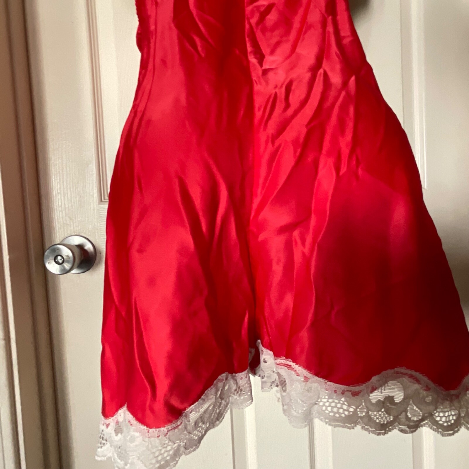VTG Lily Of France SZ 36 LACY White Red Satin Bodysuit Romper Teddie USA
