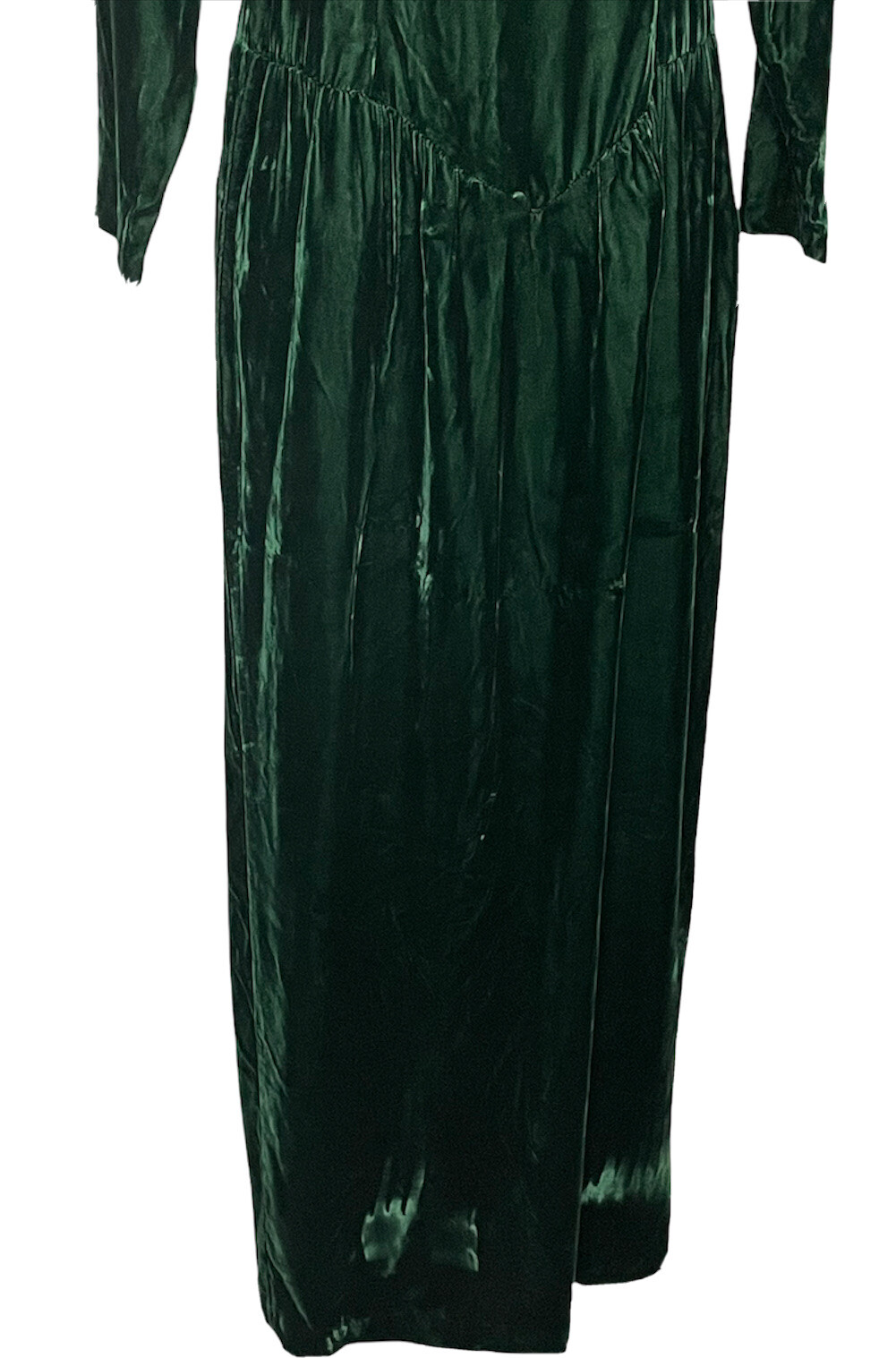 Vtg Velvet Maxi Dress XS Green Puff Sleeves Renaissance Cosplay Halloween Goth