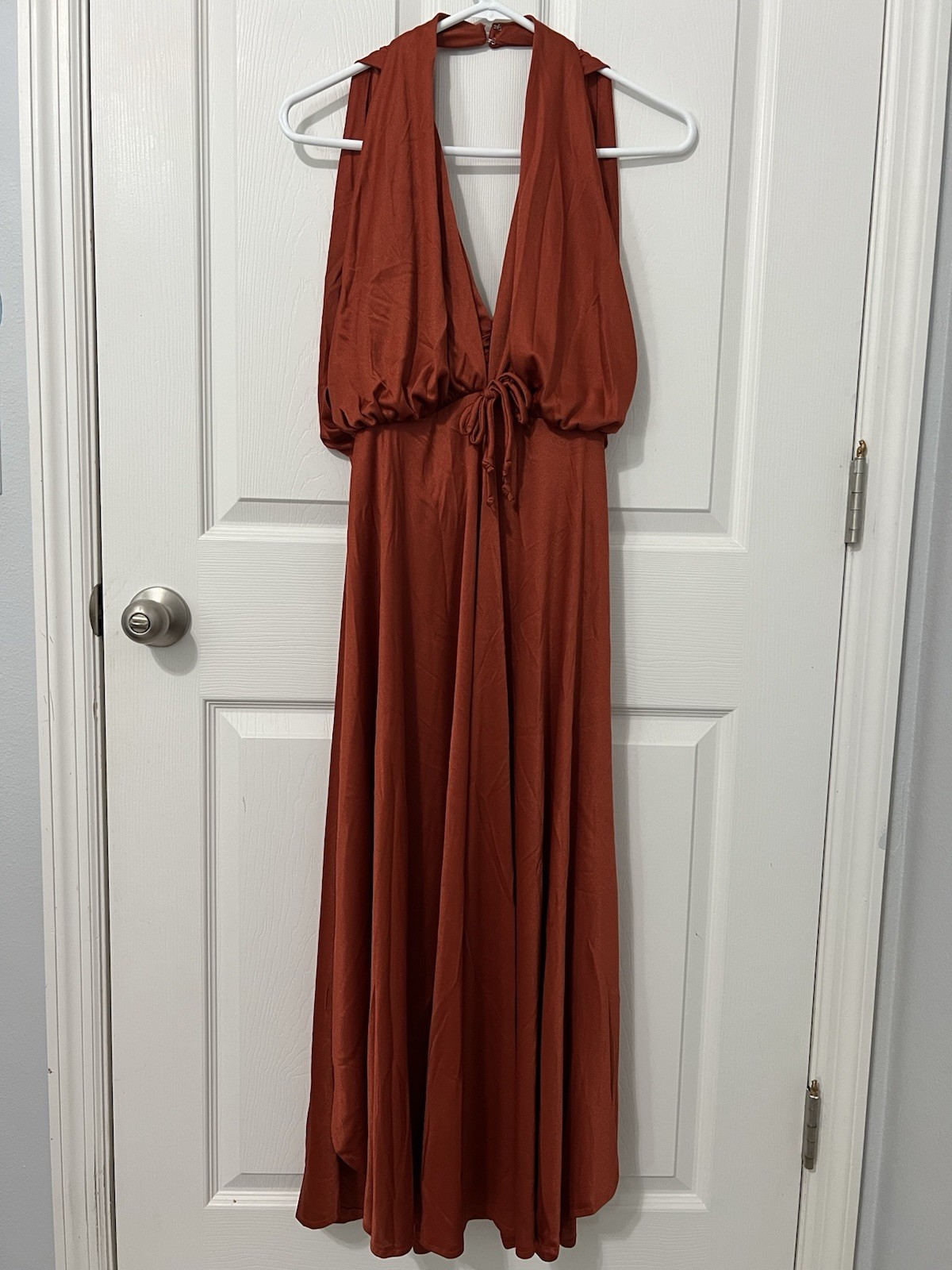 1970s Vintage Disco Halter Top Dress Rust Colored Size 10