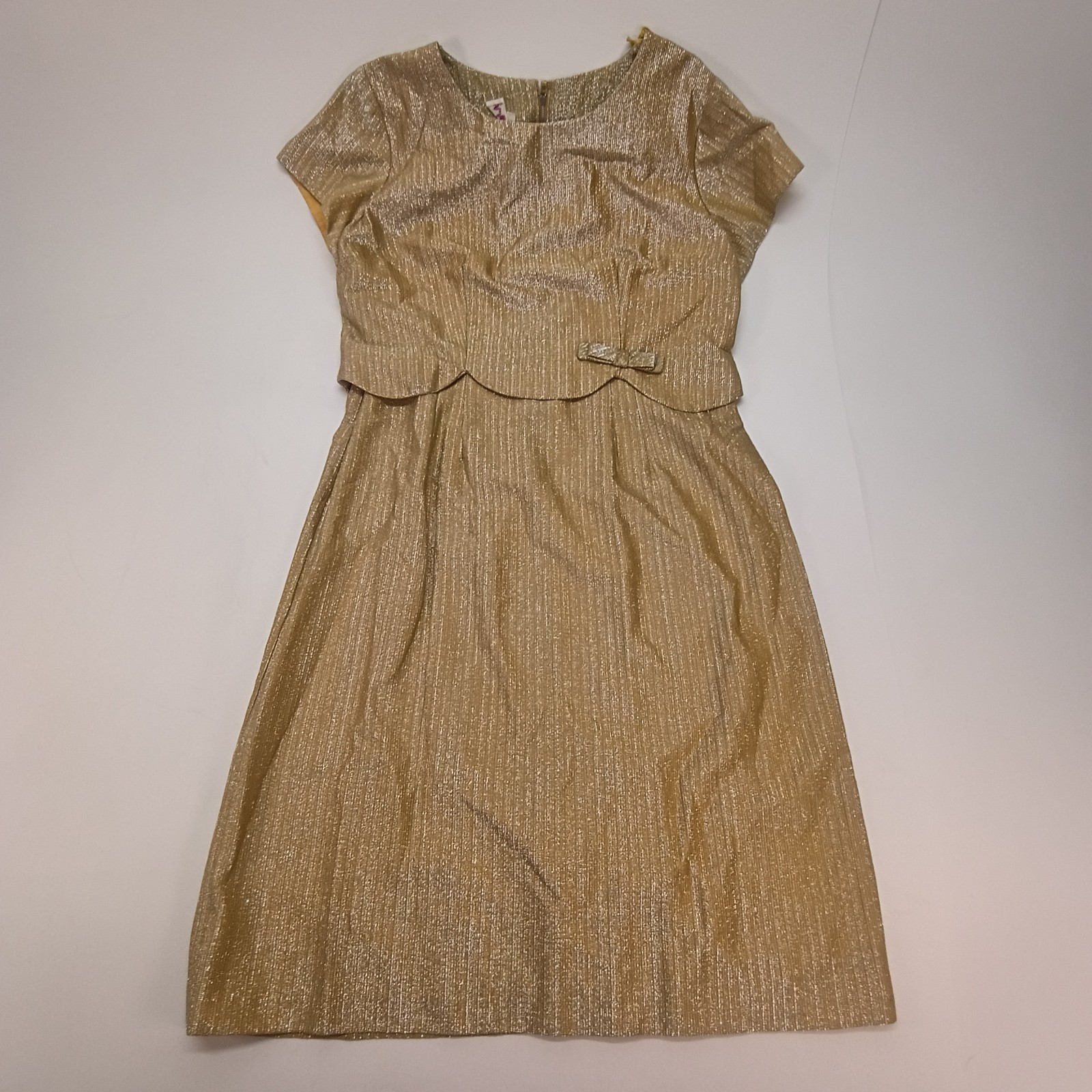 VTG 1950s/60s Gold Sparkling Cap Sleeve Midi Dress Sheath Cocktail Lg 41x34x40