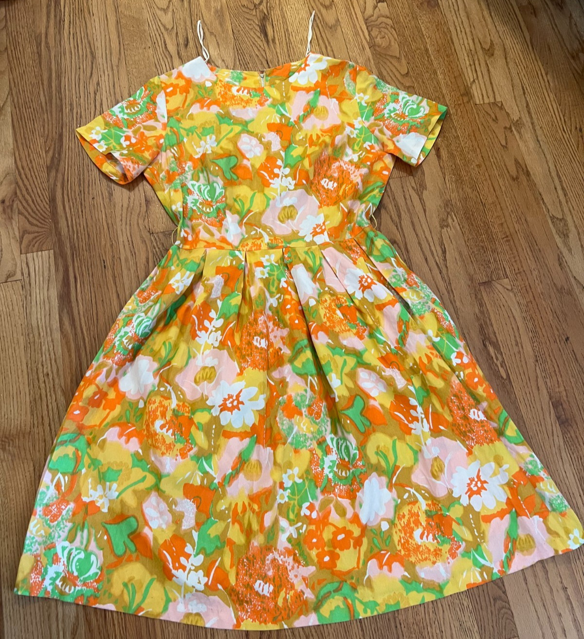 VTG 60s Yellow Tropical Floral Betty Barclay Midi Dress Large Belted Cotton Chic