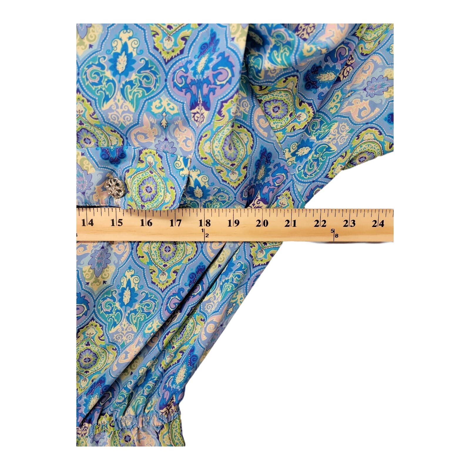 Leslie Fay Womens Dress14 Midi Everyday Blue Medallion Housewife Vintage