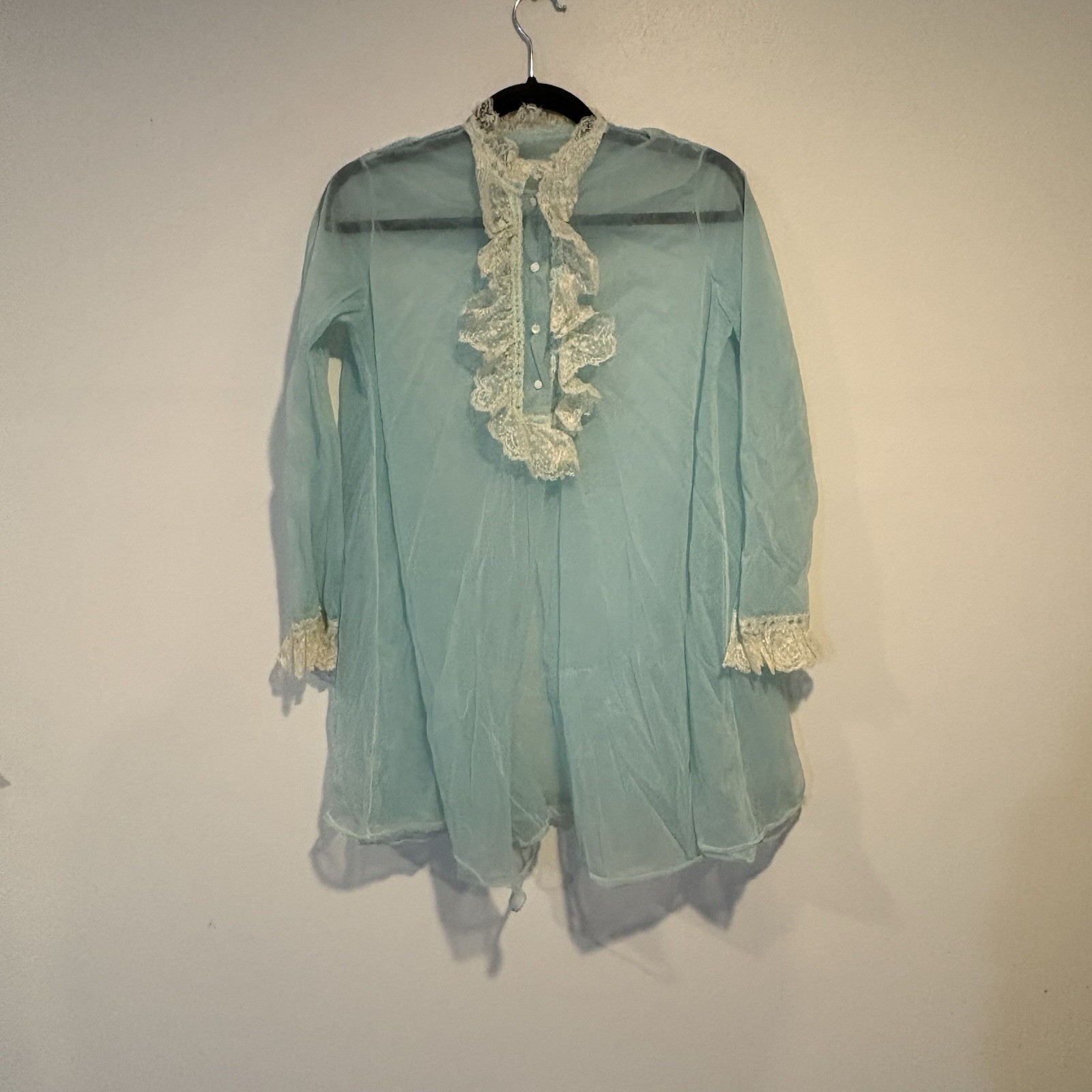 Vintage Sheer Blue Nightgown with Lace Trim Juniors