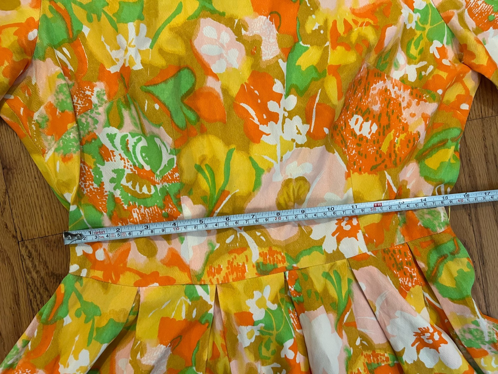 VTG 60s Yellow Tropical Floral Betty Barclay Midi Dress Large Belted Cotton Chic