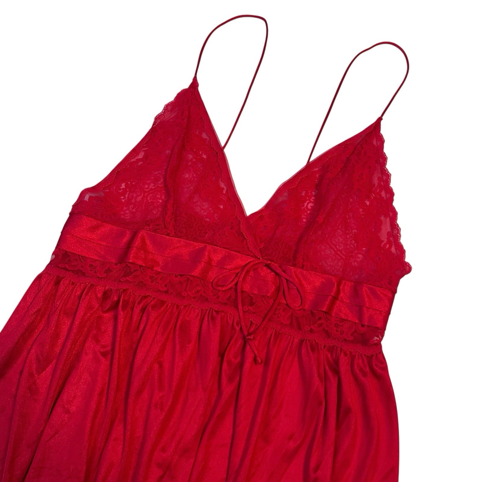 Vintage Gilead Red Satin Lace Nightgown – Size Medium – Made in USA
