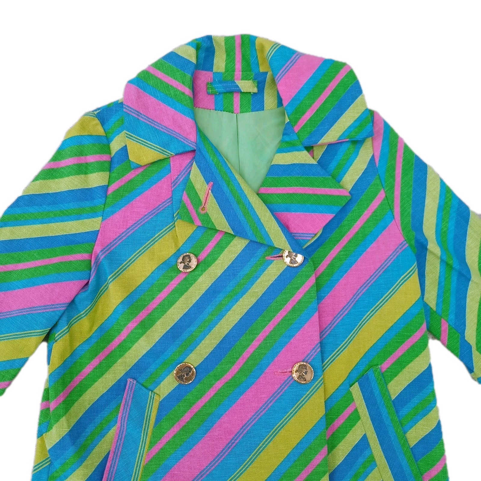VTG 1960s Mod MCM Psychedelic Stripe jacket Coat ILGWU Union Made trench SZ S/M