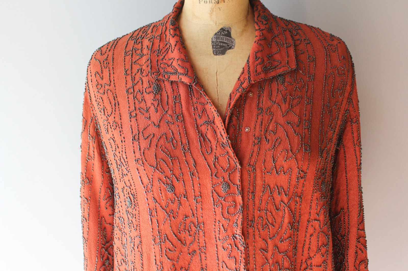 Antique 1920s Burnt Orange Heavily Beaded Blouse 20s Vintage Beaded Blouse