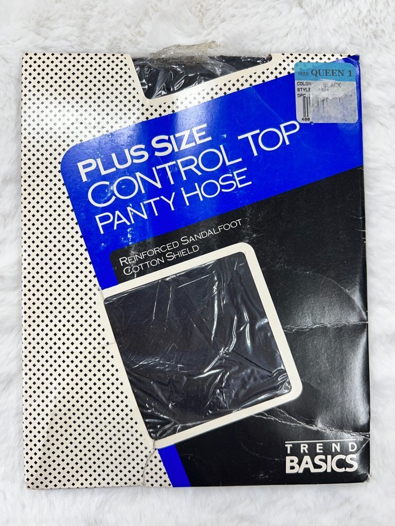 Vintage Plus Size Control Top Pantyhose Queen Black Trend Basics USA Union Label