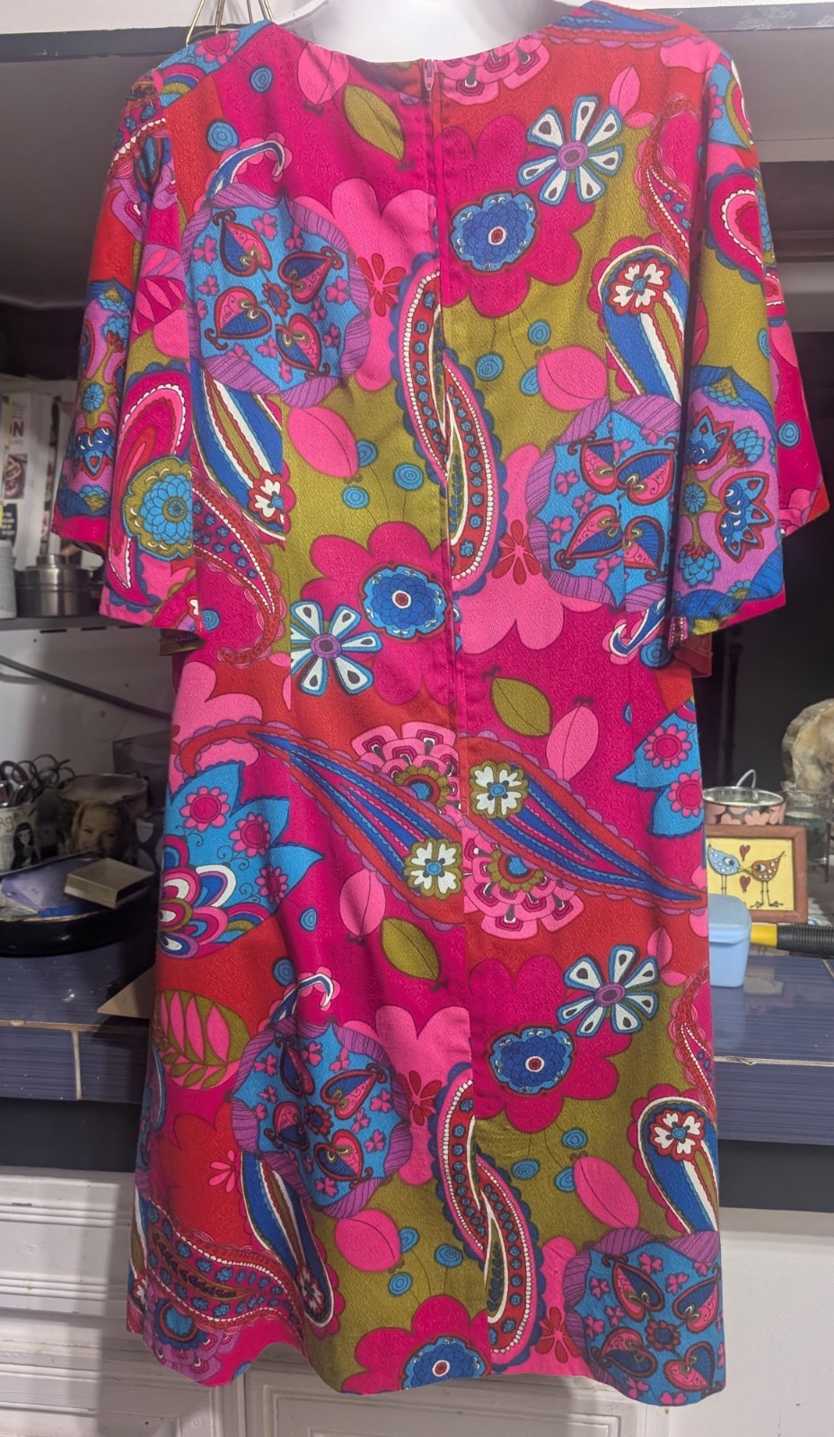 VINTAGE 60s 70s MOD GO GO SHIFT DRESS Psychedelic Pink Paisley Phil Rose Of CA