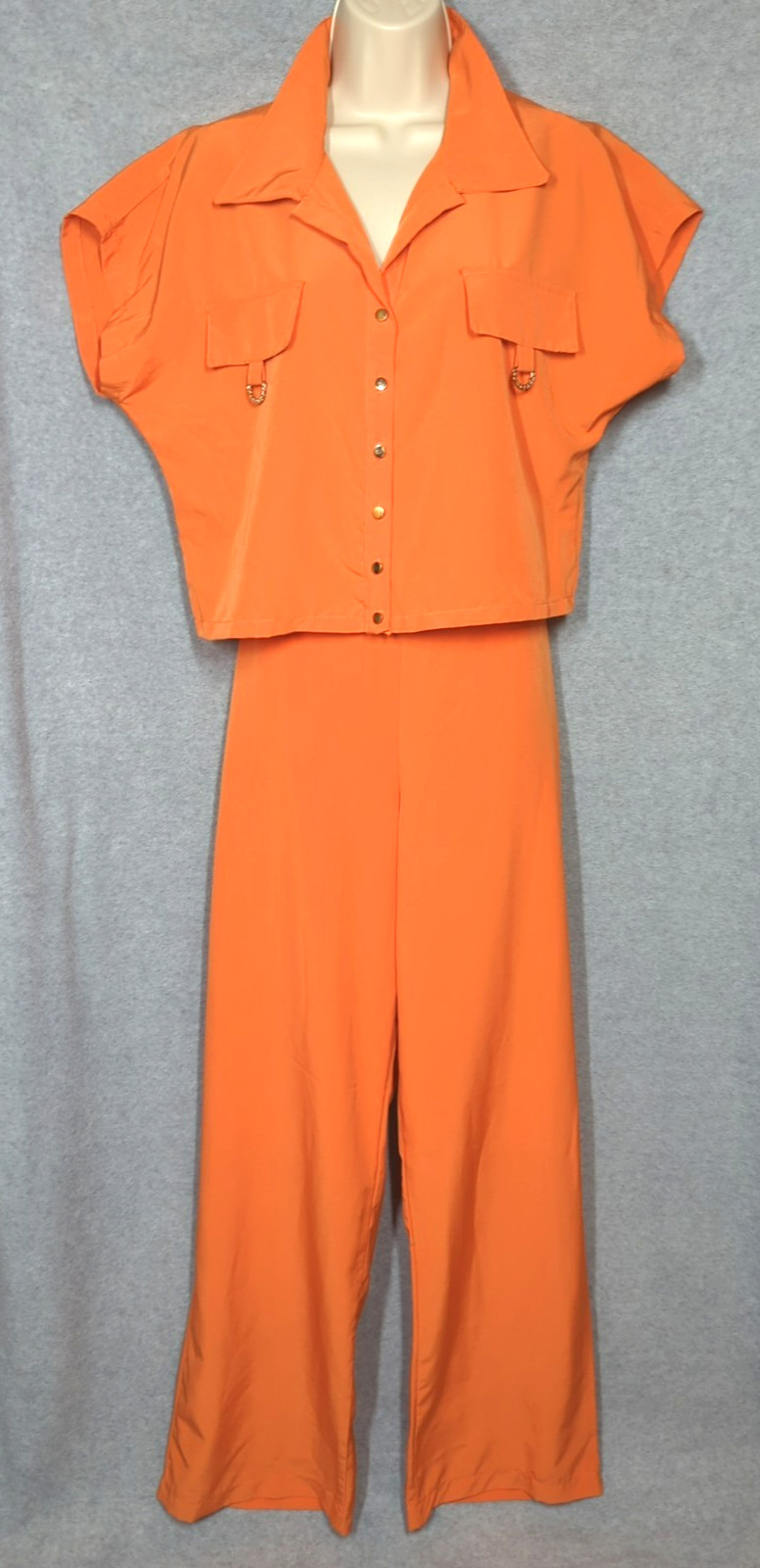 Vtg 2 Piece Set Blouse Wide Leg Pants XL Orange Relaxed Pull on Boho Appeal Chic