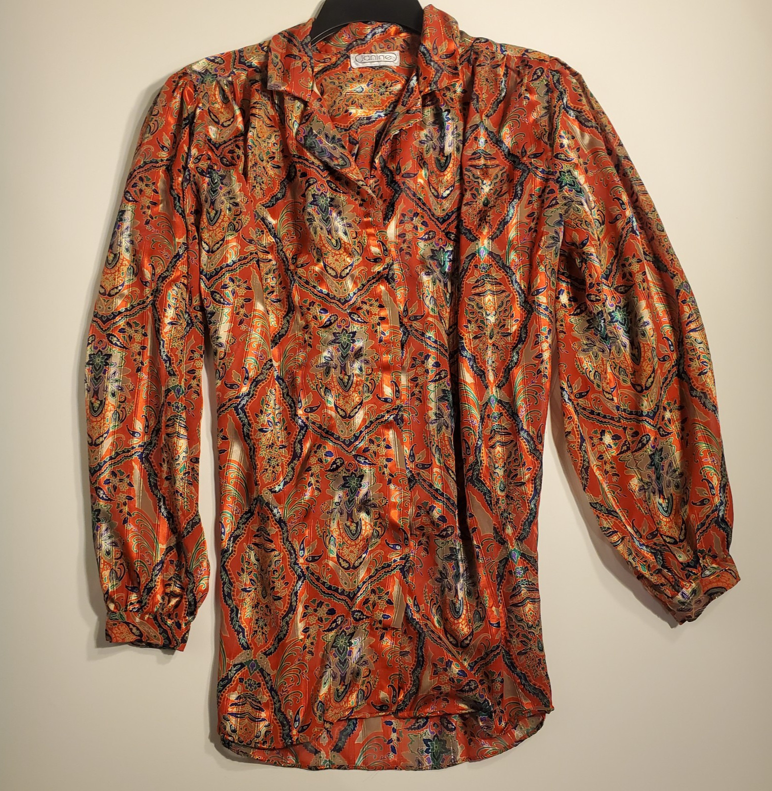 Janine Vintage, 70 style, Lightweight Semi Sheer Blouse Women’s Medium Size 6