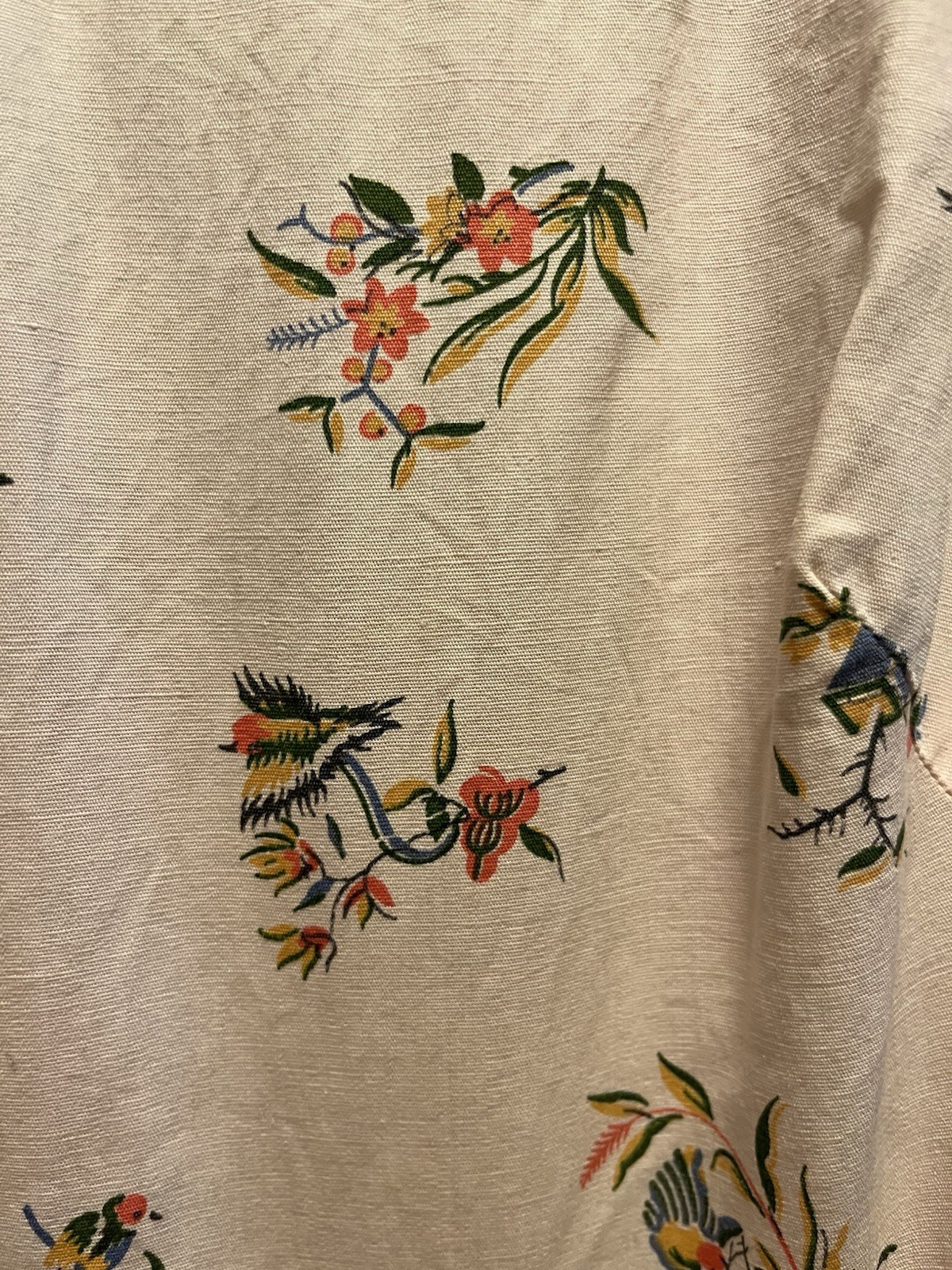 Vintage Early Swirl Wrap Apron Dress Pink Tropical Bird Print 1940s Early 1950s