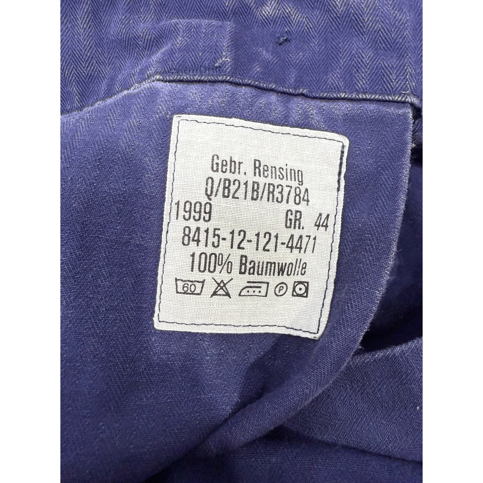 Gebr. Rensing Vintage 1999 German Military Navy Blue Cotton HBT Work Pants 44