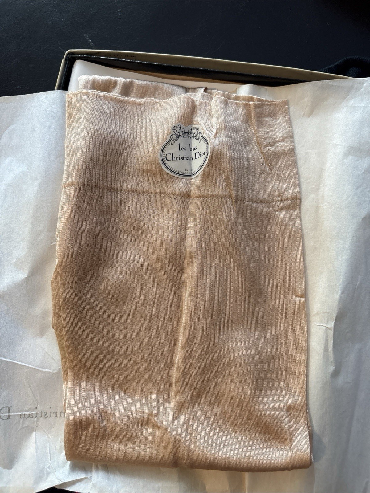 Vintage Christian Dior Nylon Stockings w/ Dior Box Beige Unknown Size B3-9