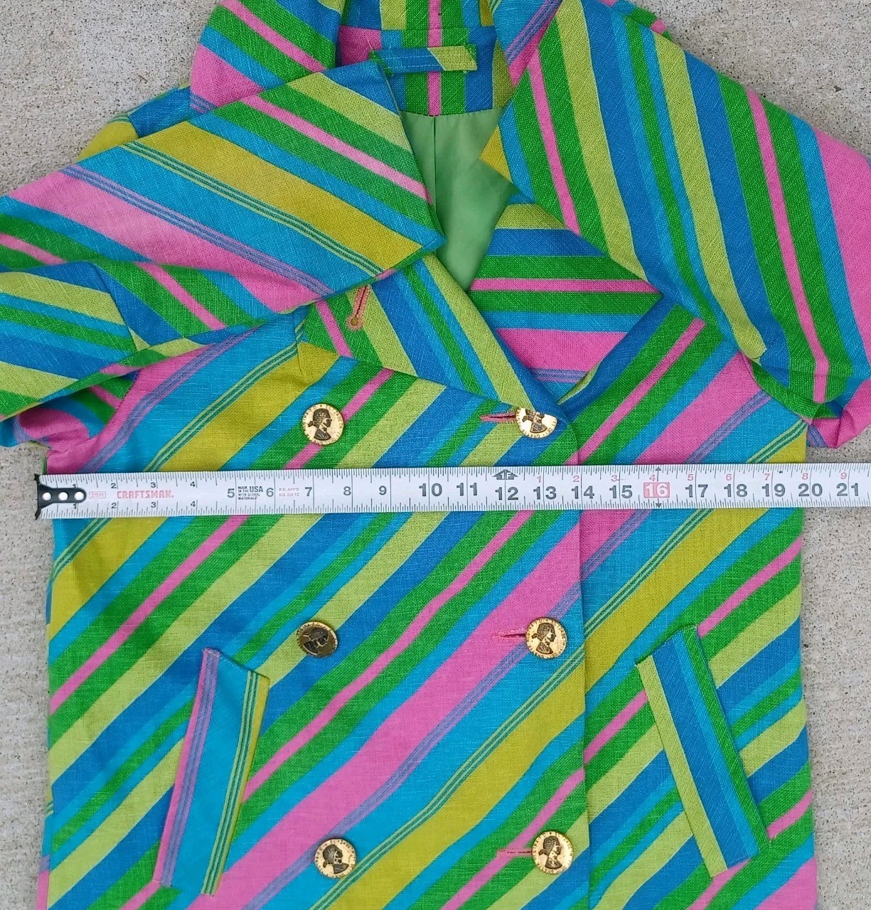 VTG 1960s Mod MCM Psychedelic Stripe jacket Coat ILGWU Union Made trench SZ S/M