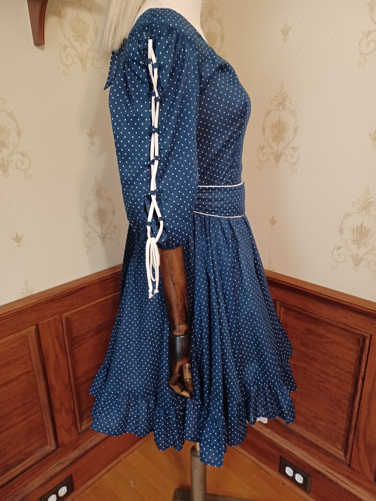 Vintage 1950s/1960s Square Dance Co. Blue Swiss Dot 4-Piece Cottagecore Dress