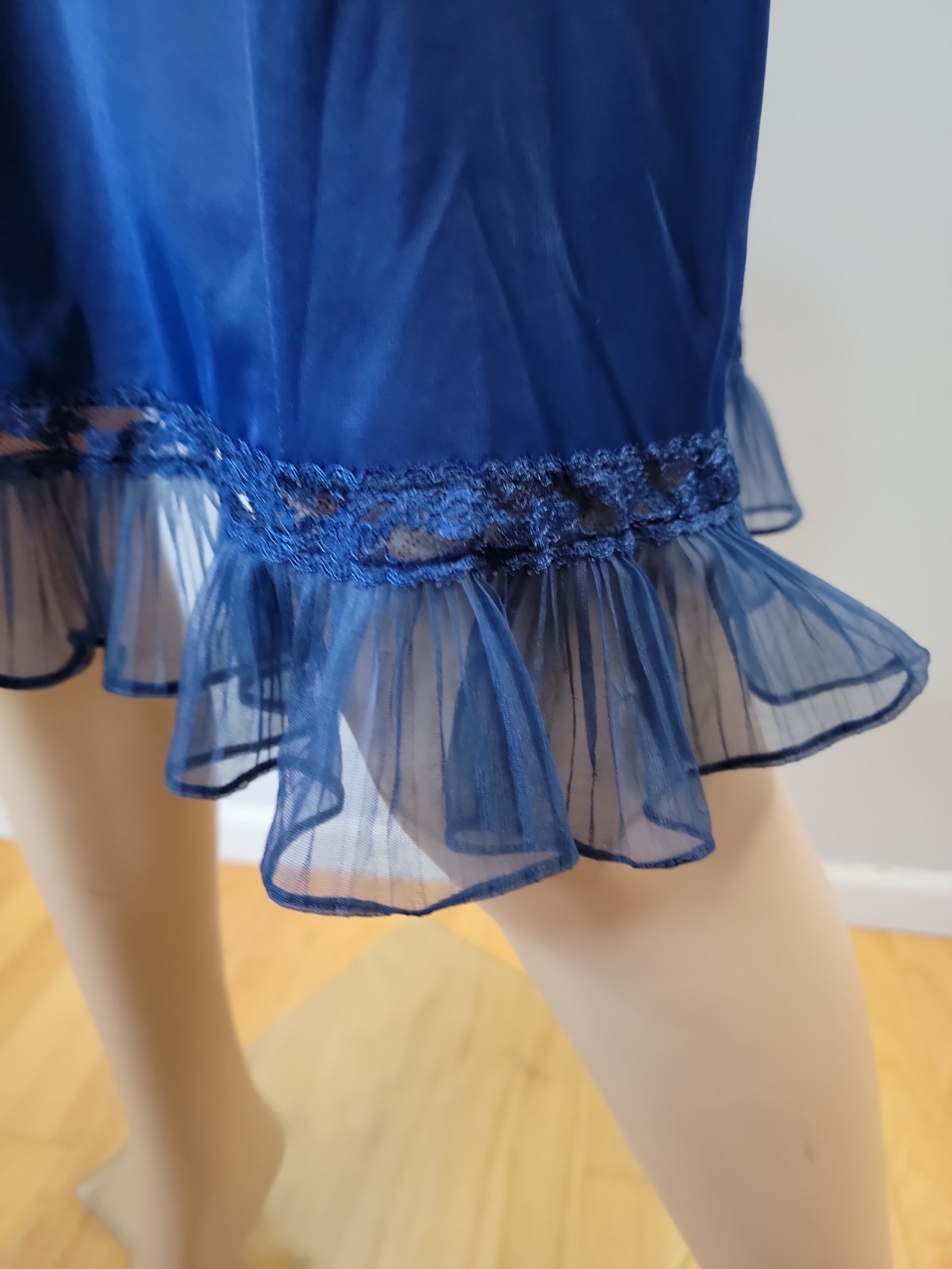 Vintage Charmode Tricot Nylon Navy Blue Full Slip Lace Detail Size 38