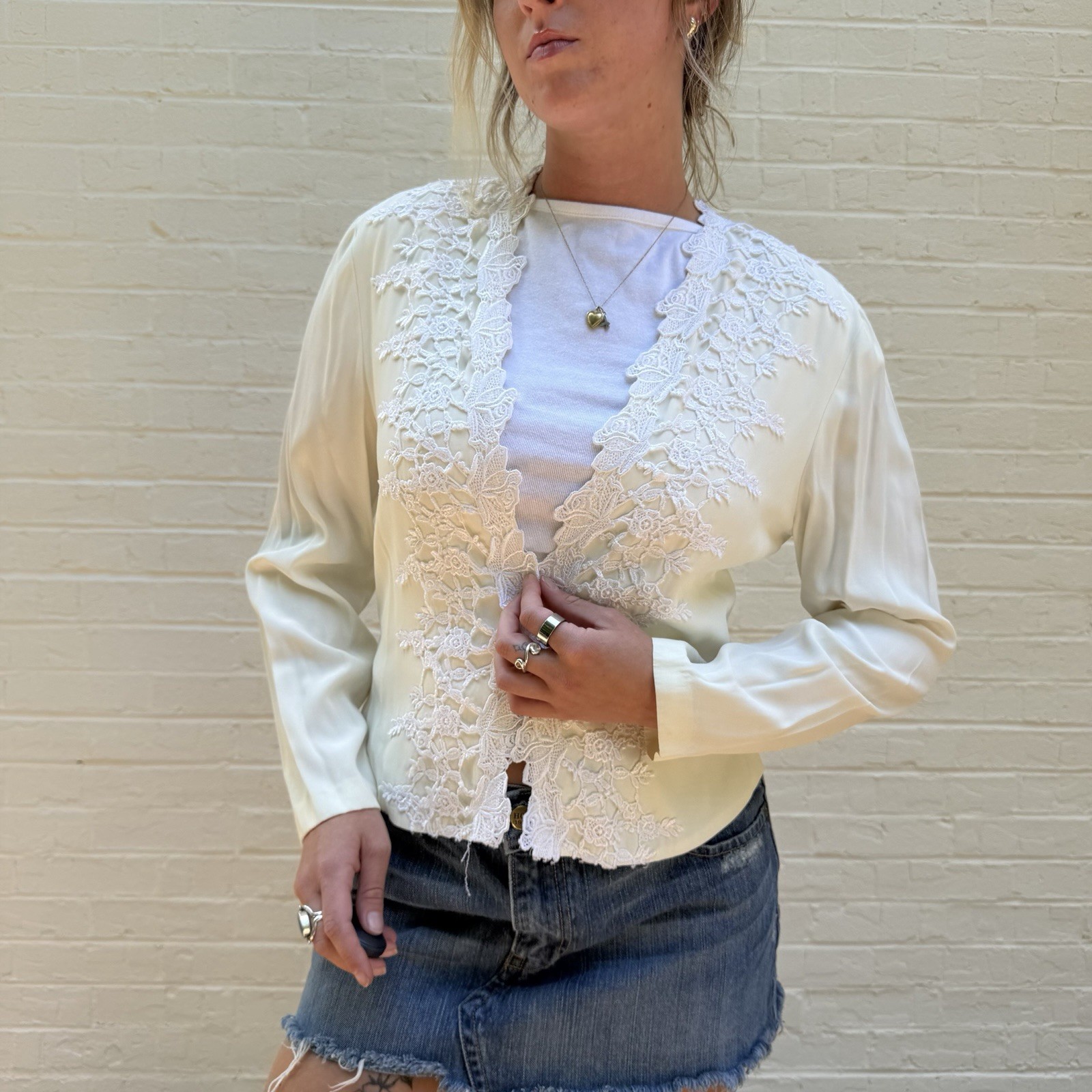 Vintage 90’s ivory lace silky cardigan