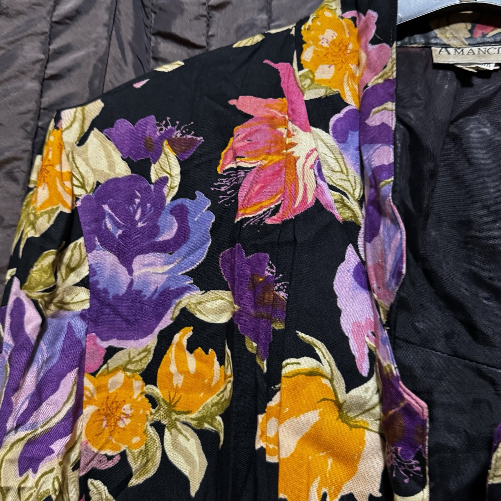 Floral Blazer Jewel Tones Oversized Long Size Women’s Medium Vintage 1980s